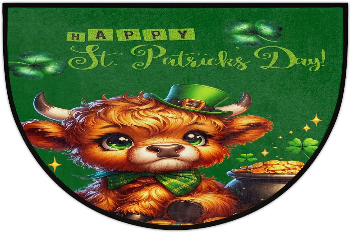 Half Round Doormat Cute St. Patrick's Day Washable Semi Circle Area Rug Non Slip Absorbent Half Moon Rug for Indoor Outdoor Bathroom Kitchen Patio Front Welcome Fireplace Hearth Floor Mat