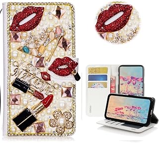 STENES Bling Wallet Phone Case Compatible with LG Stylo 5 - Stylish - 3D Handmade Lipstick Girls High Heel Flowers Design Stand Feature Leather Wallet Cover Flip Case - Red
