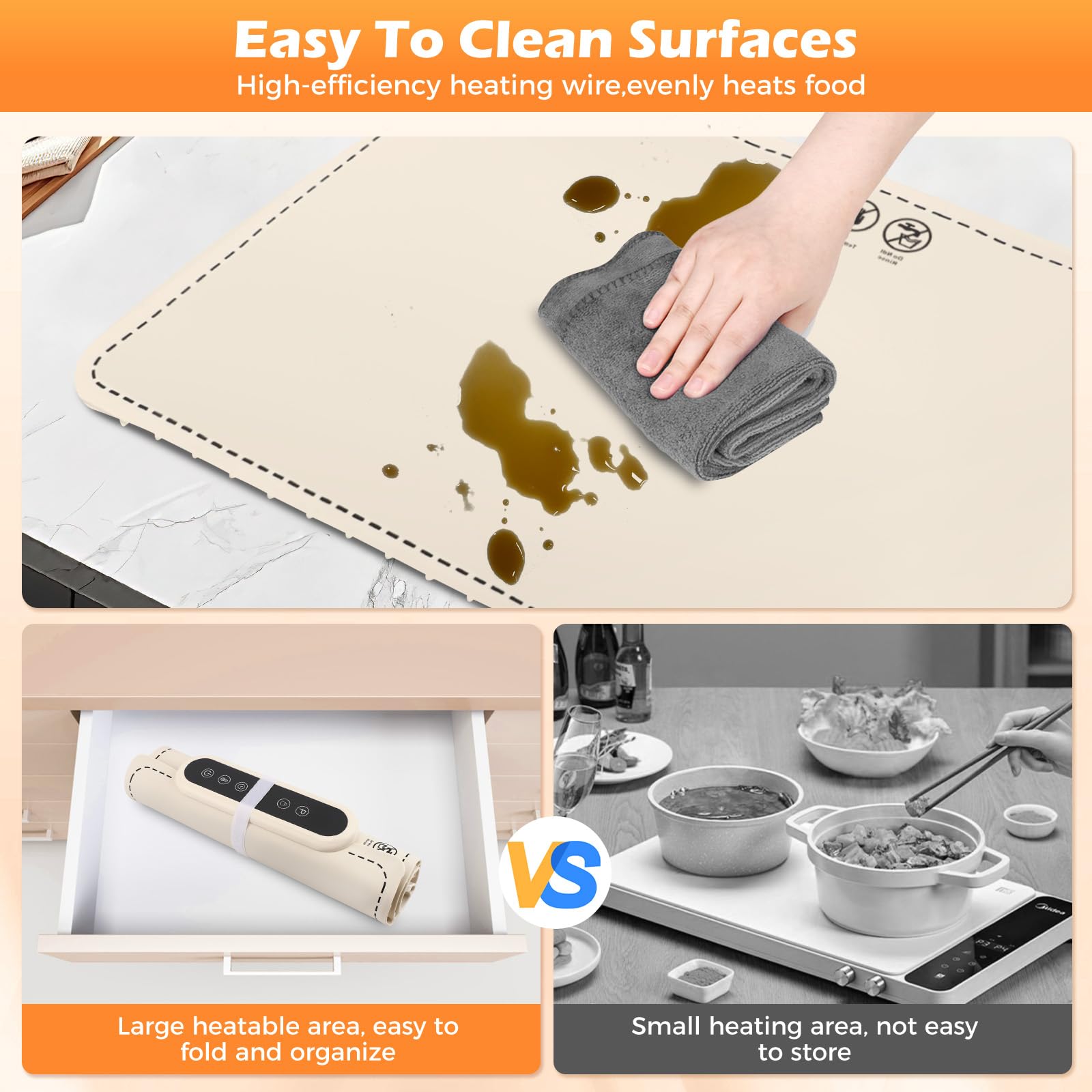 Chauffe Plat Électrique Pliable – Tapis Chauffant en Silicone Nano avec 6 Températures Réglables et Minuteur Pour Buffets, Fêtes & Réunions – 60x38 cm