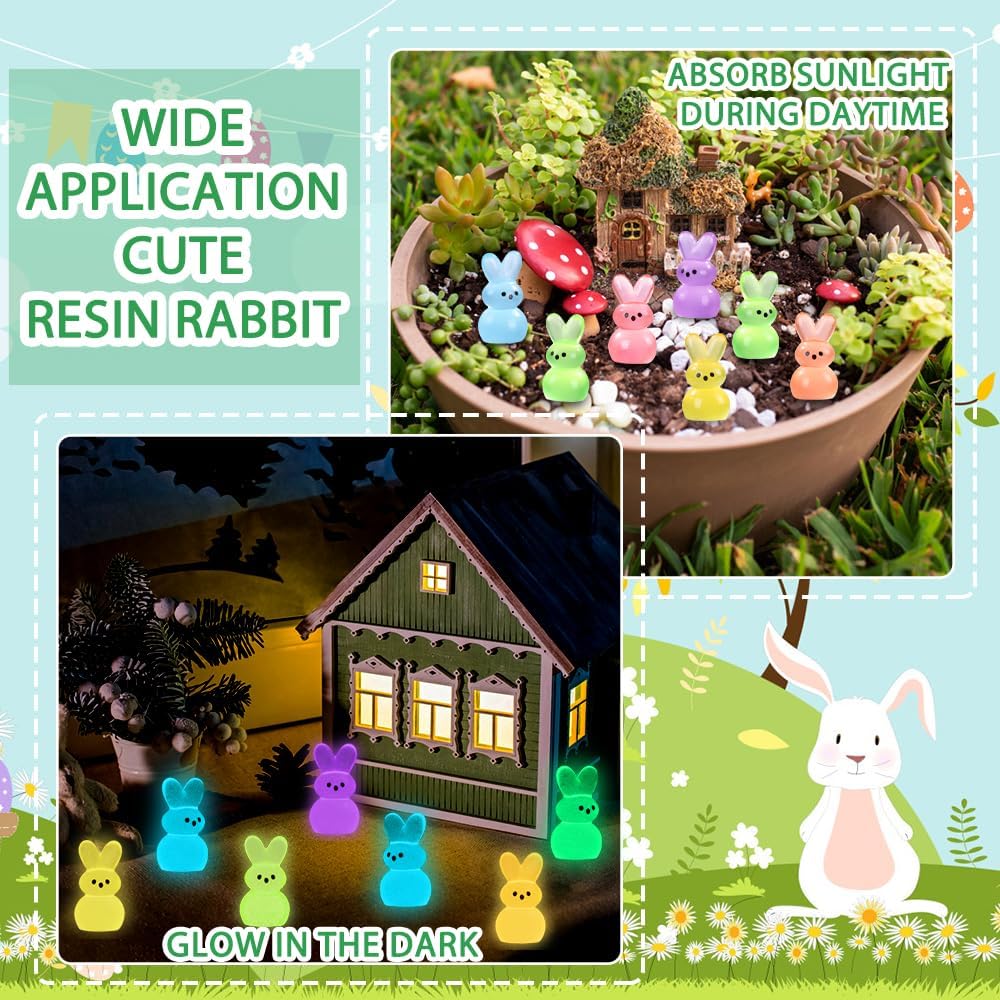 DIYDEC 100Pcs Easter Mini Bunnies Luminous Small Rabbit Figurines Miniature Bunny Tiny Resin Animals for Dollhouse Fairy Garden Micro Landscape Easter Egg Fillers Party Favors - Image 4