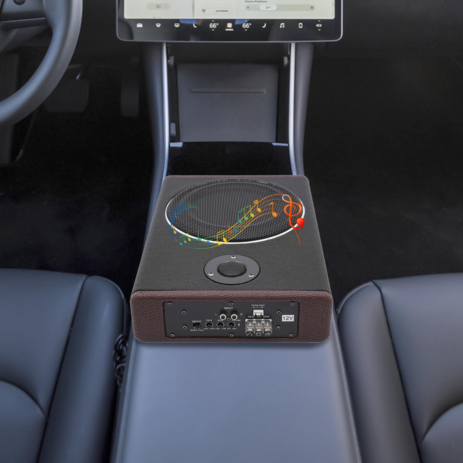 SailorMoon Subwoofer attivo per auto, set di bassi, ultra sottile, diffusore di rumore, audio per auto, subwoofer attivo, subwoofer attivo, alloggiamento membrana, nero, potenza nominale di ingresso