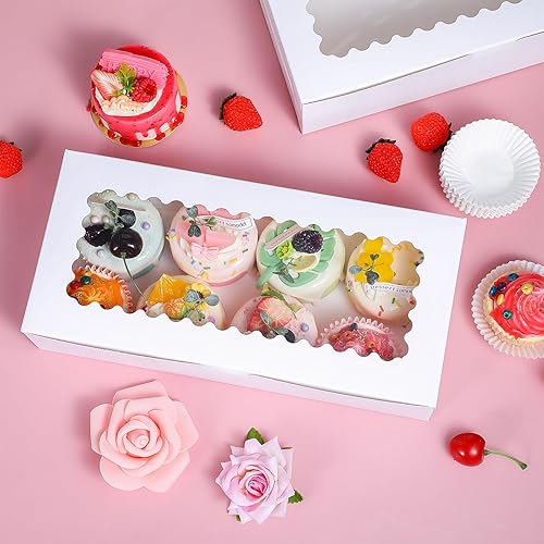 Miniatura 5 de Yeaqee 12 cajas de golosinas de fresa de 5.5 x 2.5 pulgadas con ventana y tazas para hornear, incluye 50 cajas de fresa cubiertas de chocolate