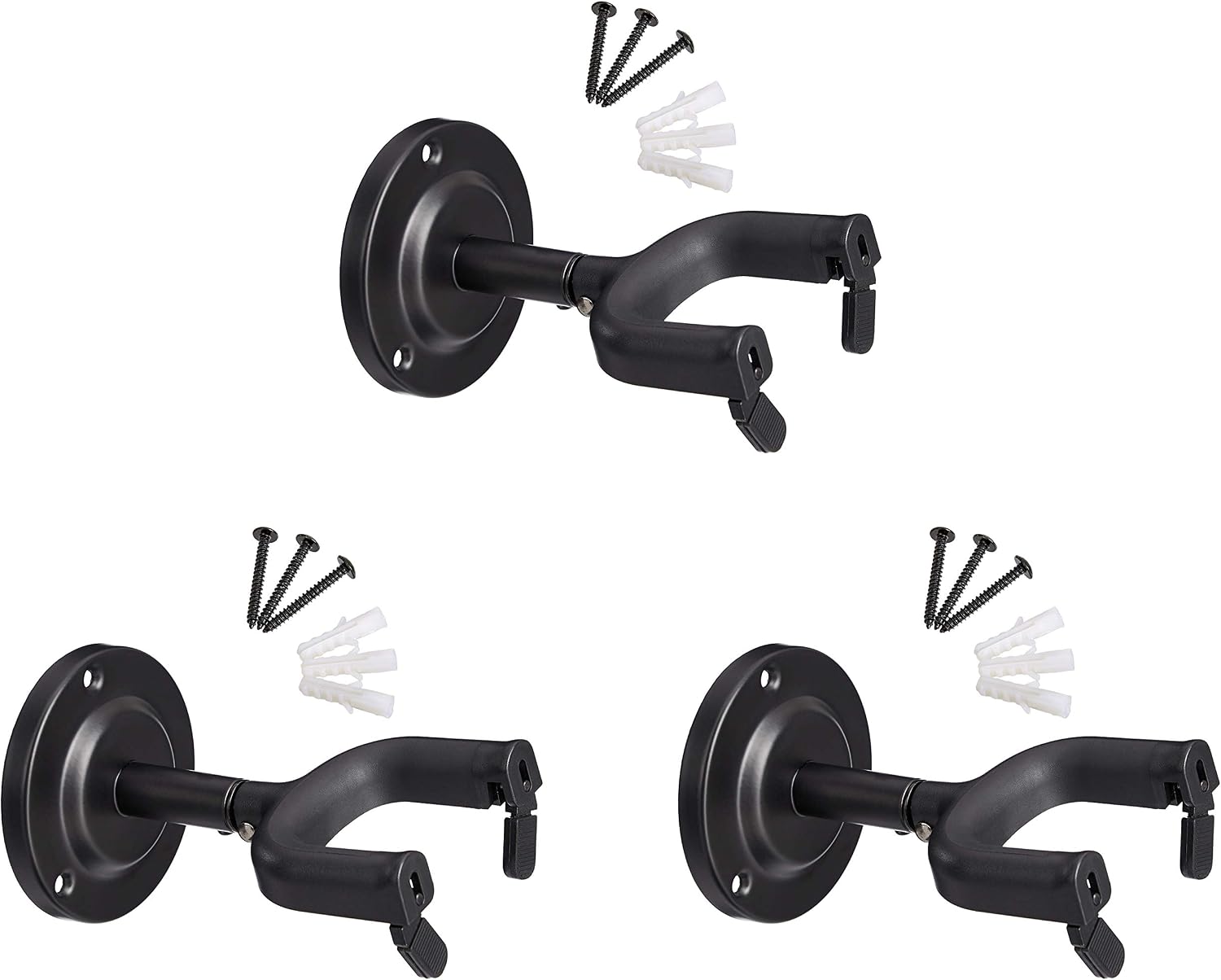 Amazon Basics Wall Mount Auto Lock Hanger Holder for Acoustic Electric Bass Guitar - Round Base, 3-Pack