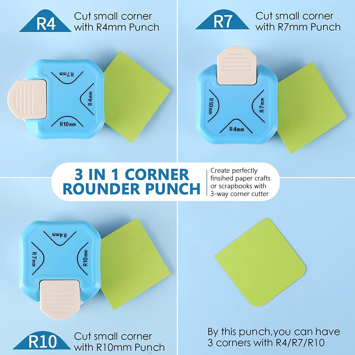 URBAN BOX 3 Way Corner Rounder Punch,3 in 1 Corner Rounder Punch,Round Corner Trimmer Cutter for Card Photo Paper,business cards,gift, New punch