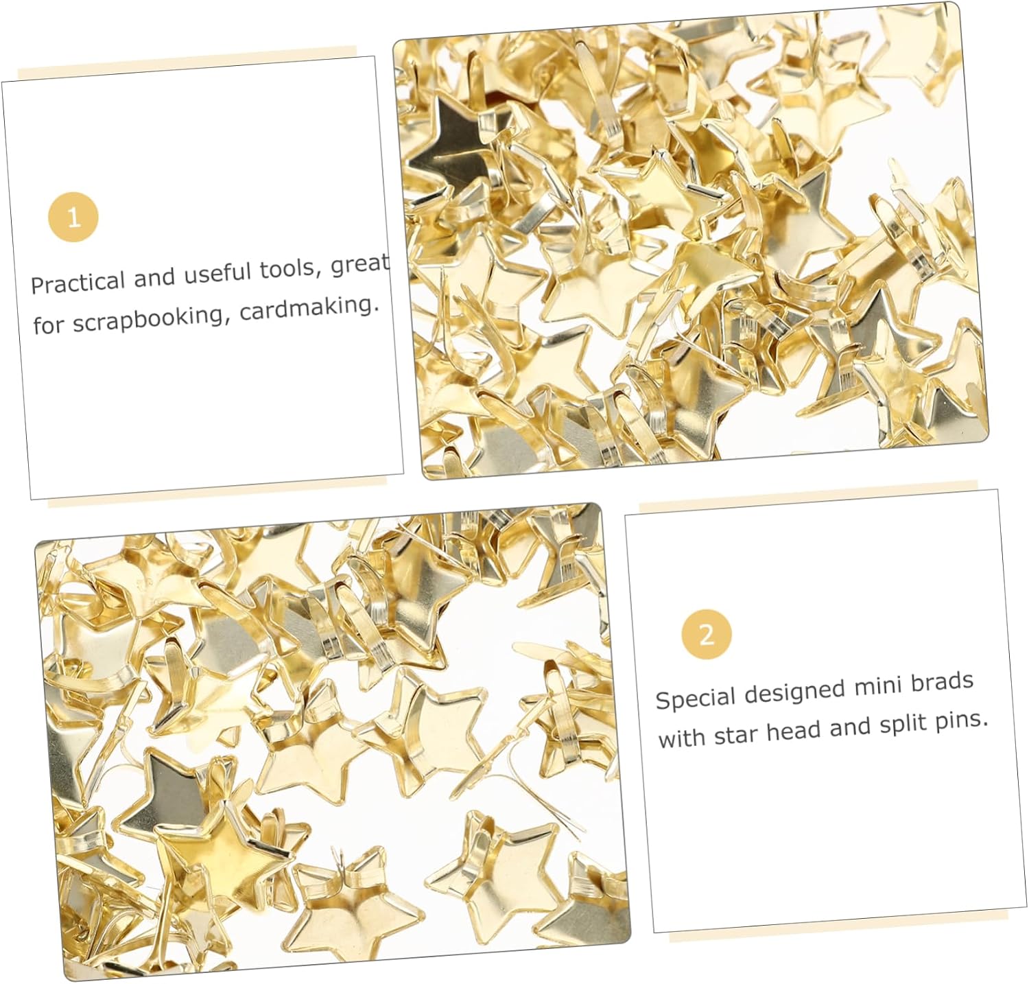 CORHAD 200Pcs Star Brads Golden Metal Fasteners for Scrapbooking Cardmaking DIY Crafts Decorative Embellishments with Star Shape Rivets for Projects