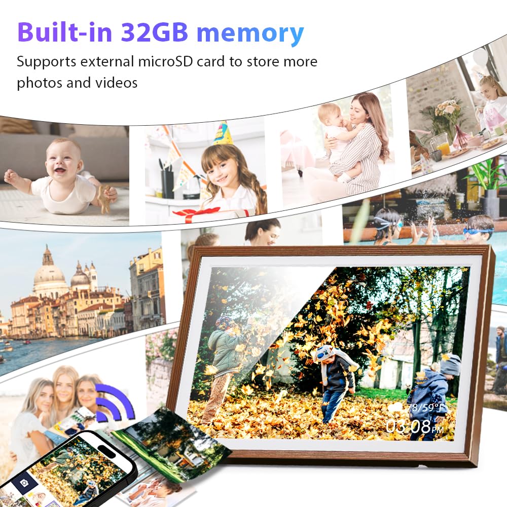 Cadre Photo Numérique 32 Go, écran Tactile WiFi 10,1 Pouces, HD 1280 x 800 IPS, Rotation Automatique, Partage De Photos à Tout Moment et en Tout Lieu Via l'application Frameo/Uhale, Bronze