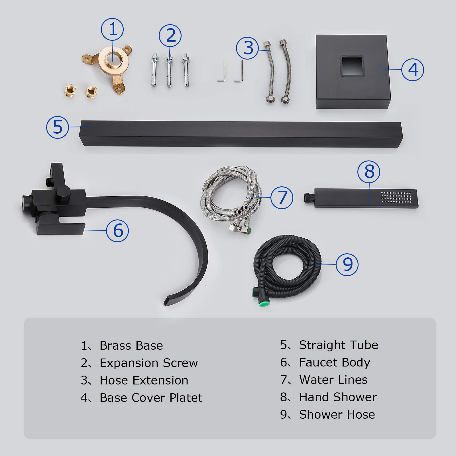 Aolemi Floor Mount Bathtub Faucet Freestanding Tub Filler Matte Black Standing High Flow Shower - View #12