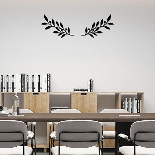 Miniatura 7 de Zzbakress 2 piezas de decoración de pared de hojas de olivo de vid de madera, letreros de granja para decoración de sala de estar (negro)