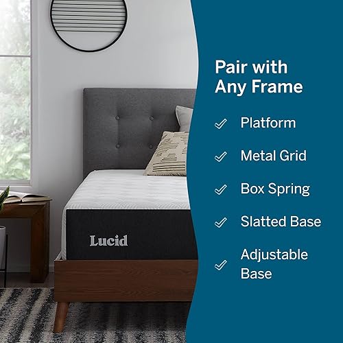 Miniatura 28 de LUCID - Colchón de espuma viscoelástica de 10 pulgadas, sensación media, infundido con carbón de bambú y gel, en caja, regula la temperatura, alivio