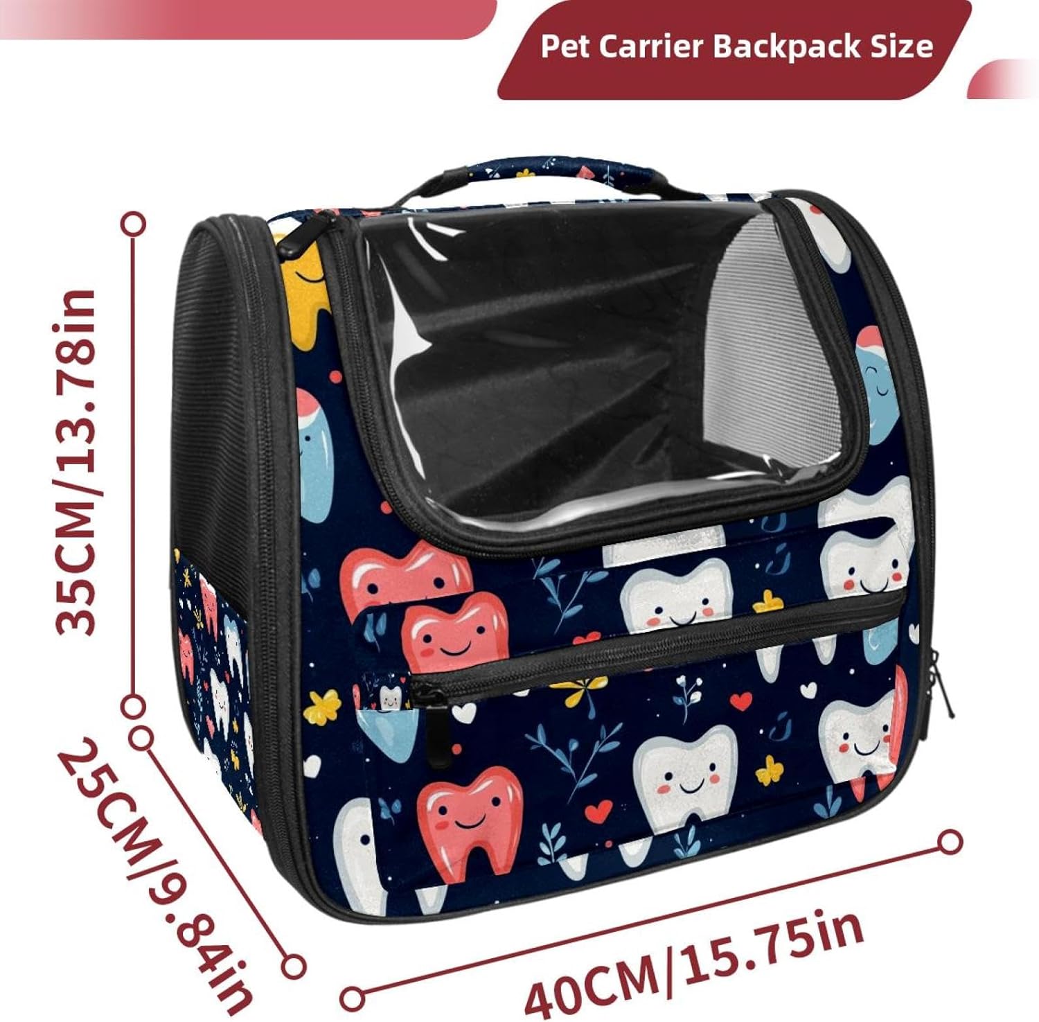 Portable Travel pet Backpack Carrier Hamster Bag Small Dog cat Carrier Breathable Hang Bag, Cute Dental (57)
