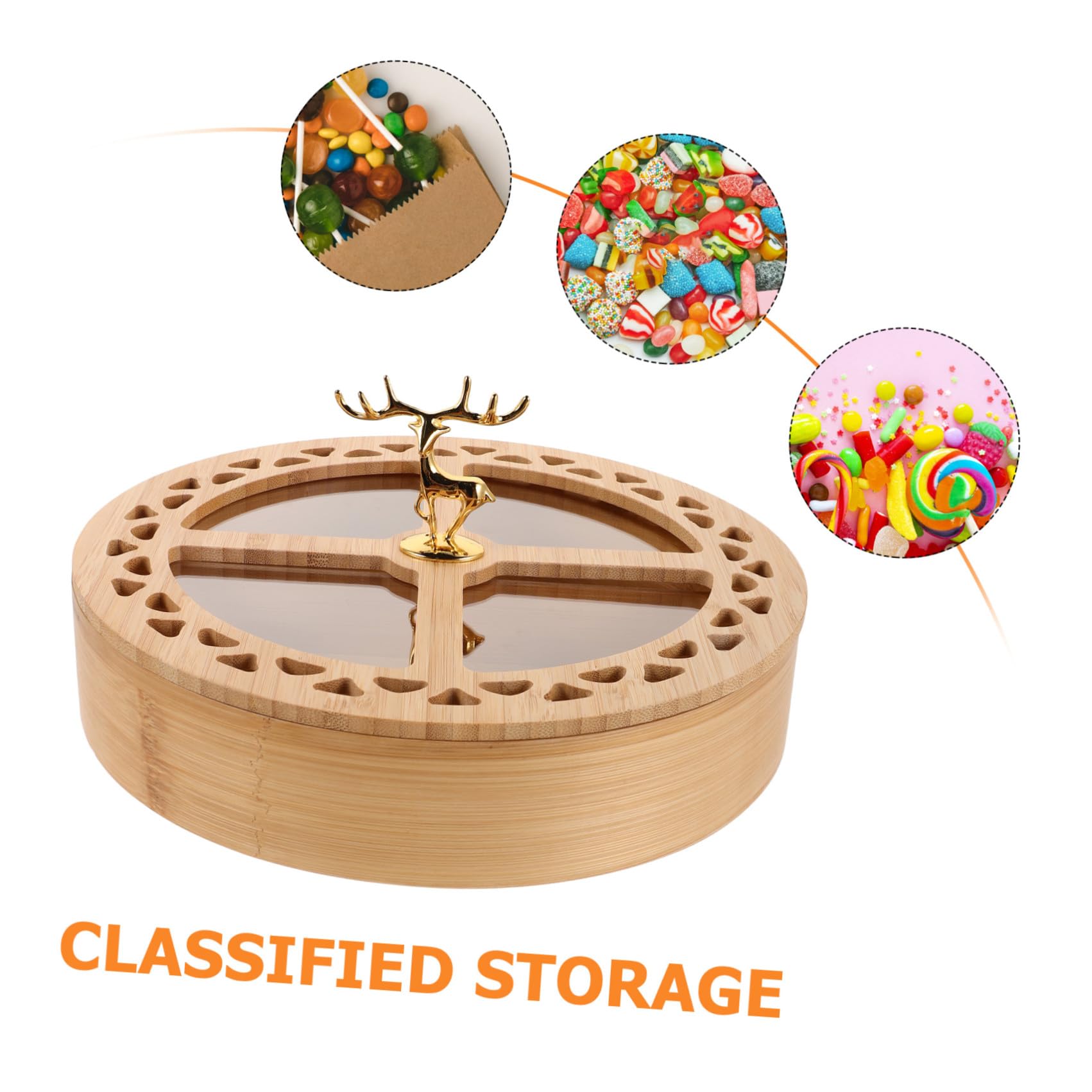 Vassoio Porta Snack in bambù con 4 Scomparti e Coperchio, Elegante Contenitore per Noci e Dolcetti, per Riunioni di Famiglia e Organizzazione Facile