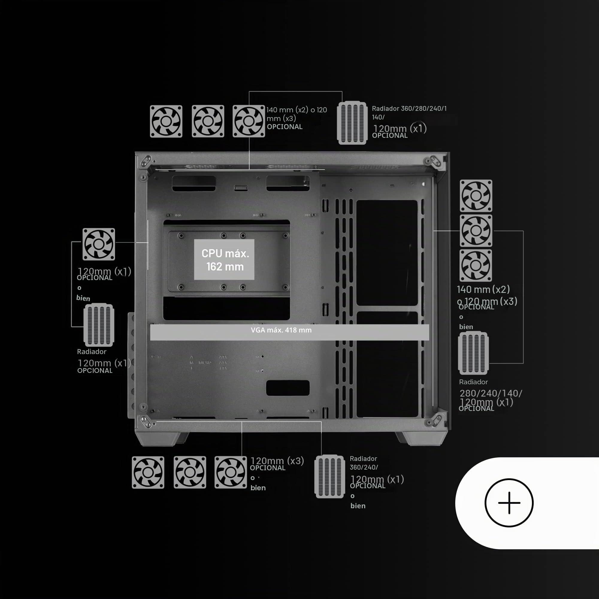 Mars Gaming MCV4, Torre Gaming Custom XXL E-ATX, Ventana Cristal Templado Lateral y Frontal Sin Marco, Estructura Modular Doble Cámara, Rosa