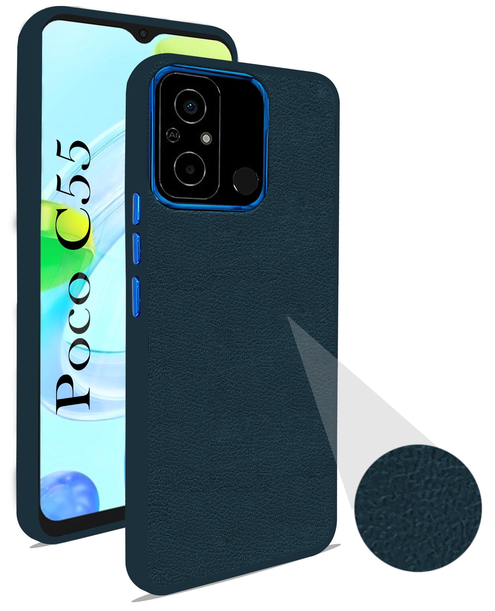 Jkobi Back Cover Case for Poco C55 (Minimalist Professional Leather | Shockproof Metal Camera Protection | Blue) (B0CFQP28G6) Amazon Price History, Amazon Price Tracker