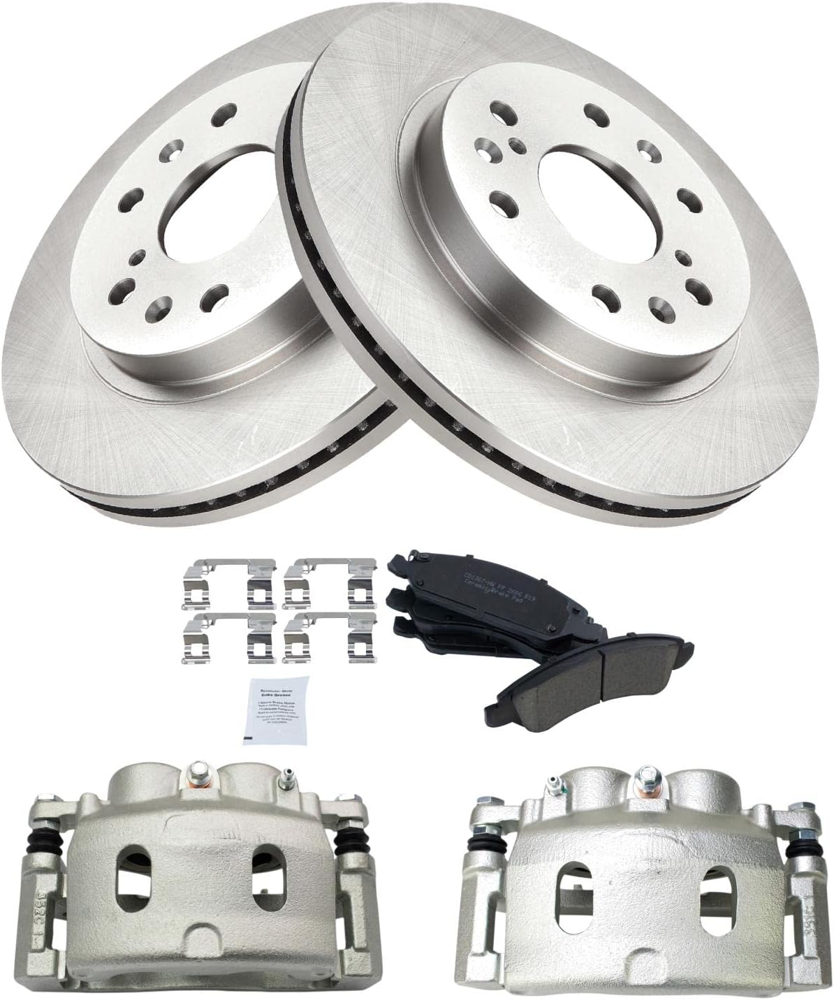TRQ Front Ceramic Brake Pad & Rotor Kit w/Calipers Compatible with Chevy SUV Truck