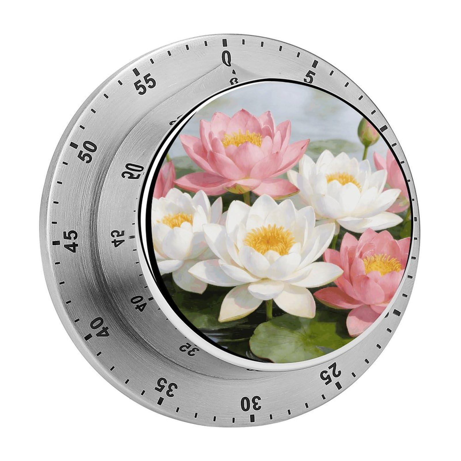 Clear Pond Lotus Rhythms Timer Exquisite Stainless Steel Body Desk Visual Timer with Loud Alarm 60-Minute Mechanical Countdown Timers Magnetic Backing Cooking Kitchen Timers for Work
