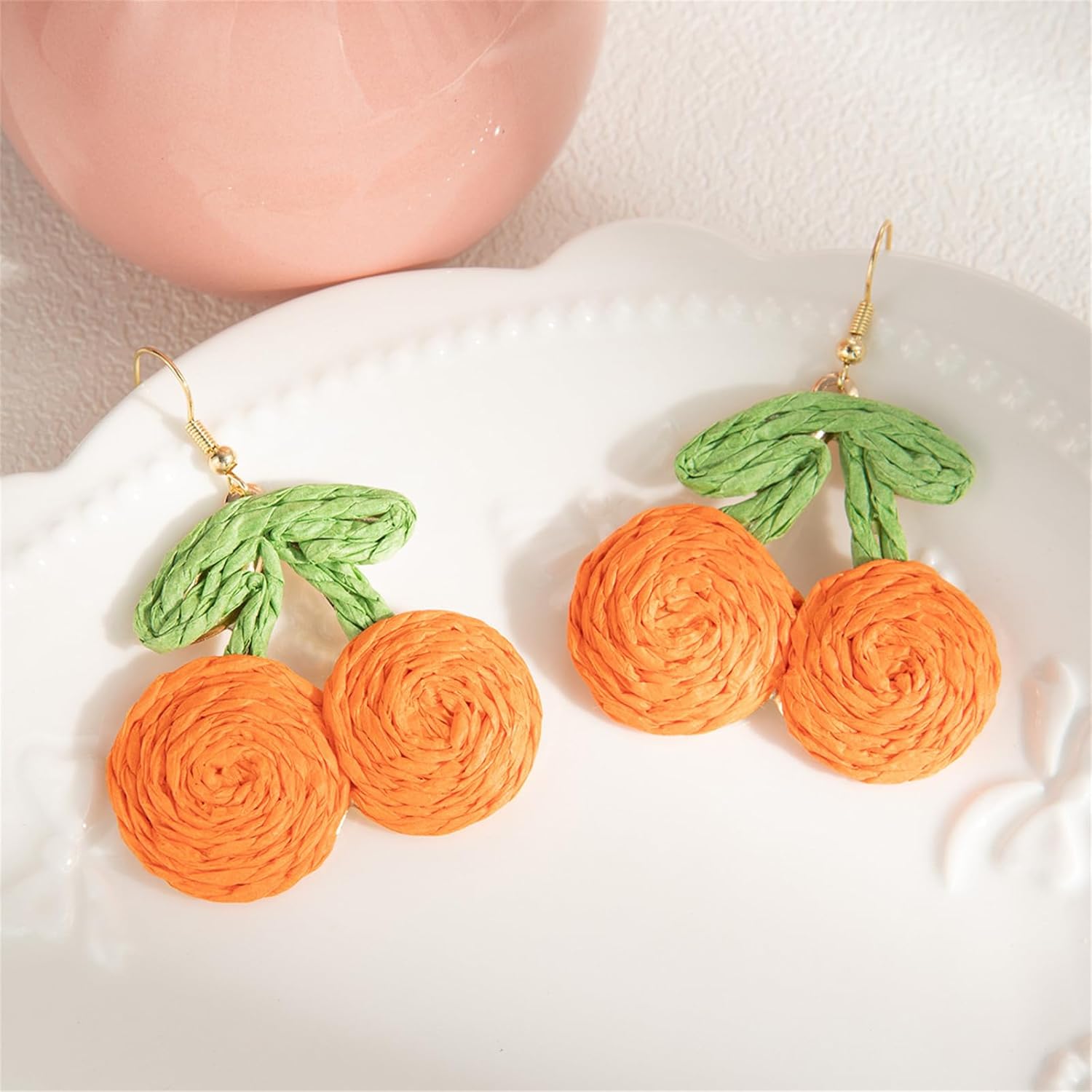 Raffia Sweety Cherry Earrings for Women Handmade Rattan Dangle Earring Light Weight Fruits Earrings Summer Tropical Beach Vacation Jewelry - Image 6