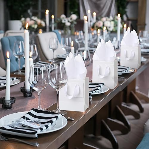 Miniatura 7 de Qilery 50 mini bolsas de regalo de papel a granel con papel de seda de 4.7 x 2.4 x 3.9 pulgadas, bolsas de regalo de papel extra pequeñas con asa,