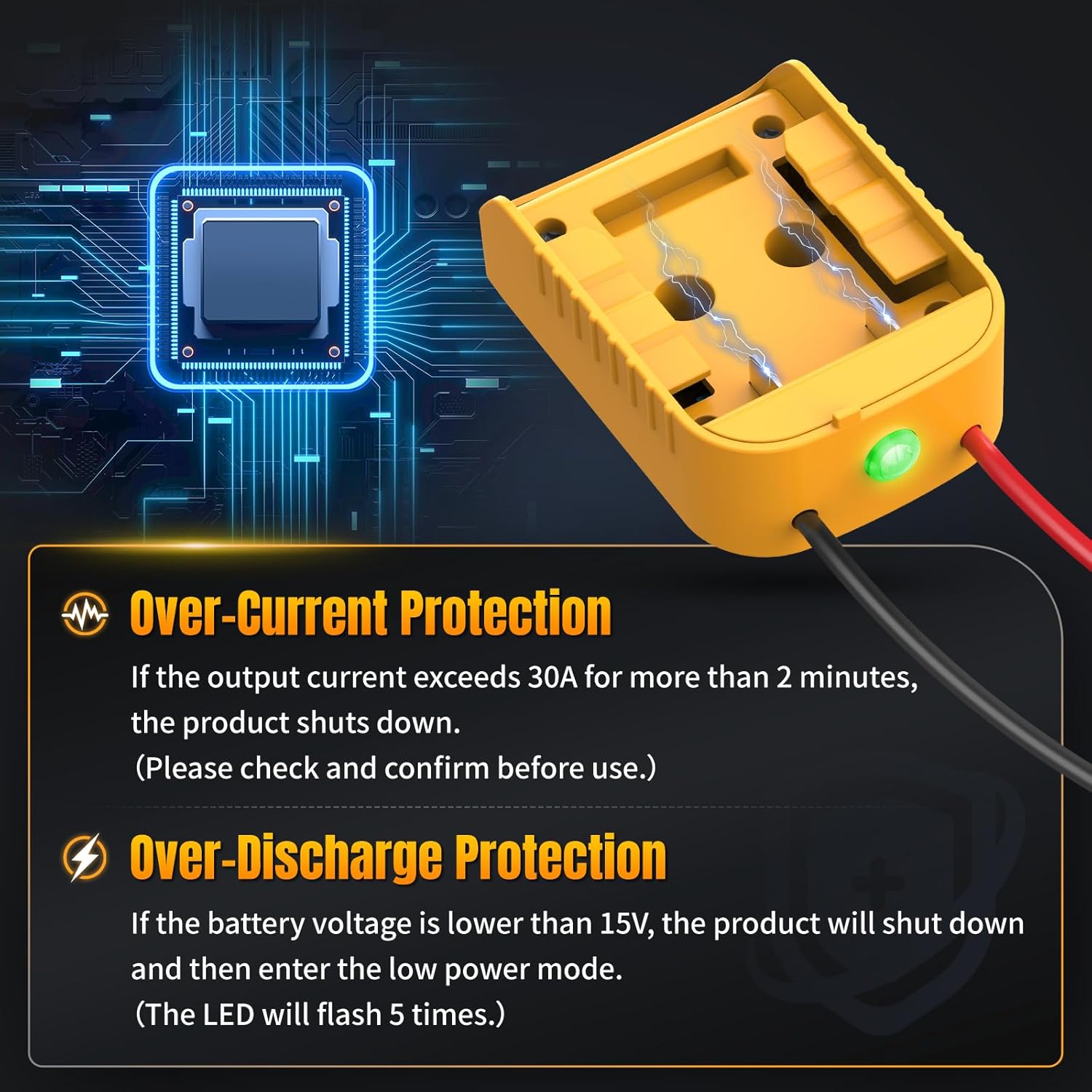 2 Packs Power Wheel Adapter Compatible with Dewalt 20V Battery - Upgraded Power Wheel Battery Converter with Switch, Low Voltage Cutoff for DIY RC Cars Toys Robotics - Image 4