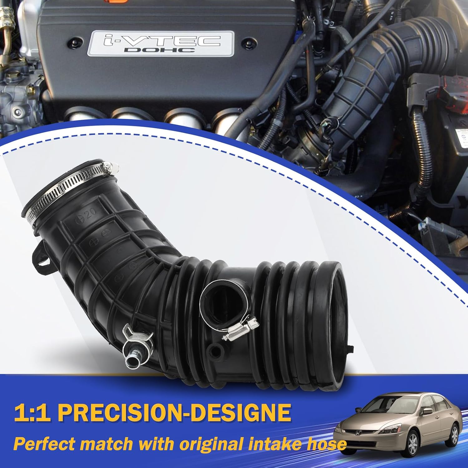 Air Intake Hose Cleaner Tube with Clamps for Honda Accord L4 2.4L 2003 2004 2005 2006 (OEM# 696-739 17228-RAA-A00)