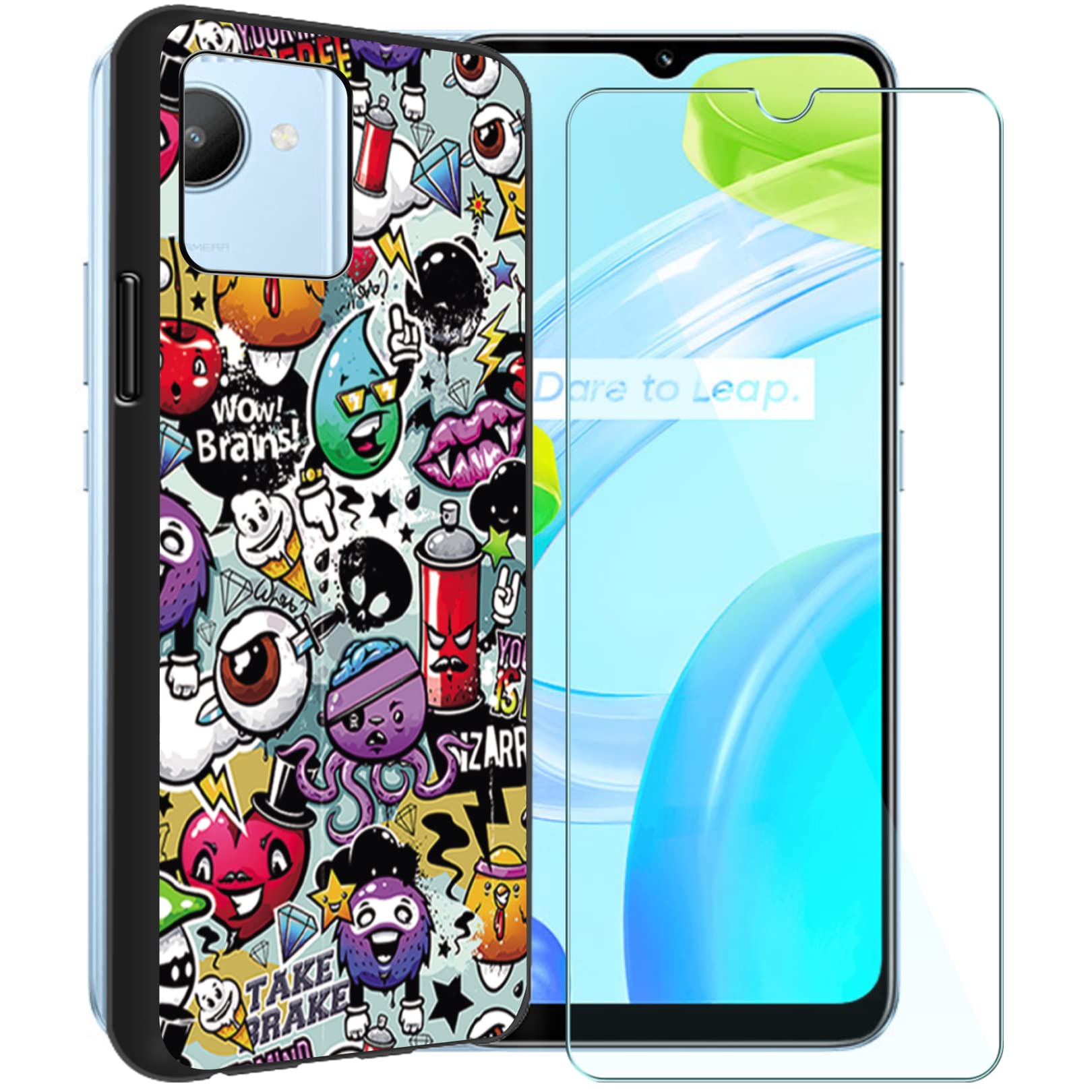 CXKJ Custodia per Realme C31 (6.50 Pollice) + [2 Pezzi] Pellicola Vetro