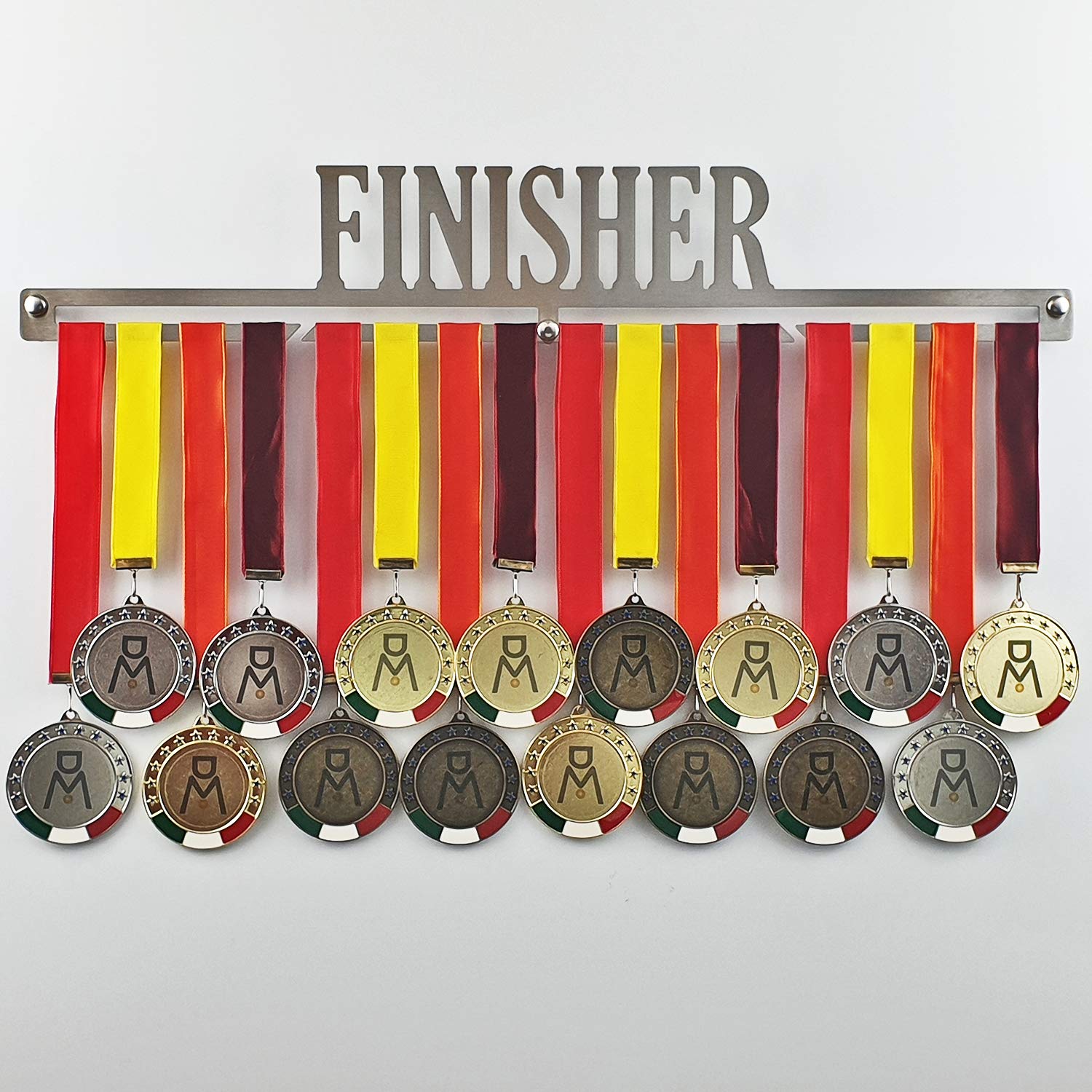 MEDALdisplay Finisher - Medaillen Aufhänger - Wandhalterung für Running, Marathon, Ironman, Triathlon - Medaillenhalter - Sport Medal Hanger - Gebürsteter Edelstahl - 100% Made in Italy