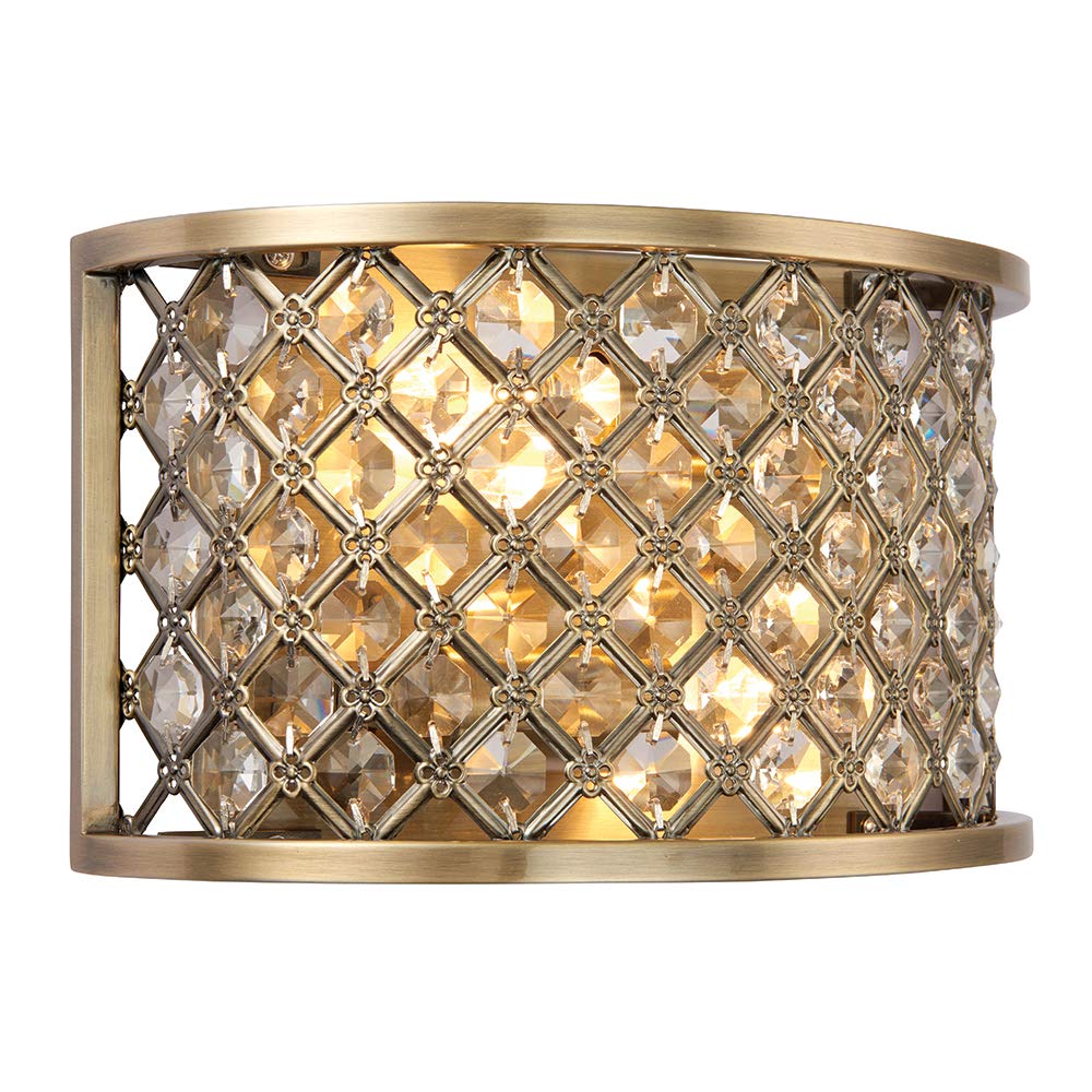 National Lighting Tim Decorative Antique Brass with Crystal Bead Detailing Wall Light Fixture for Dining Room Bedroom Living Room