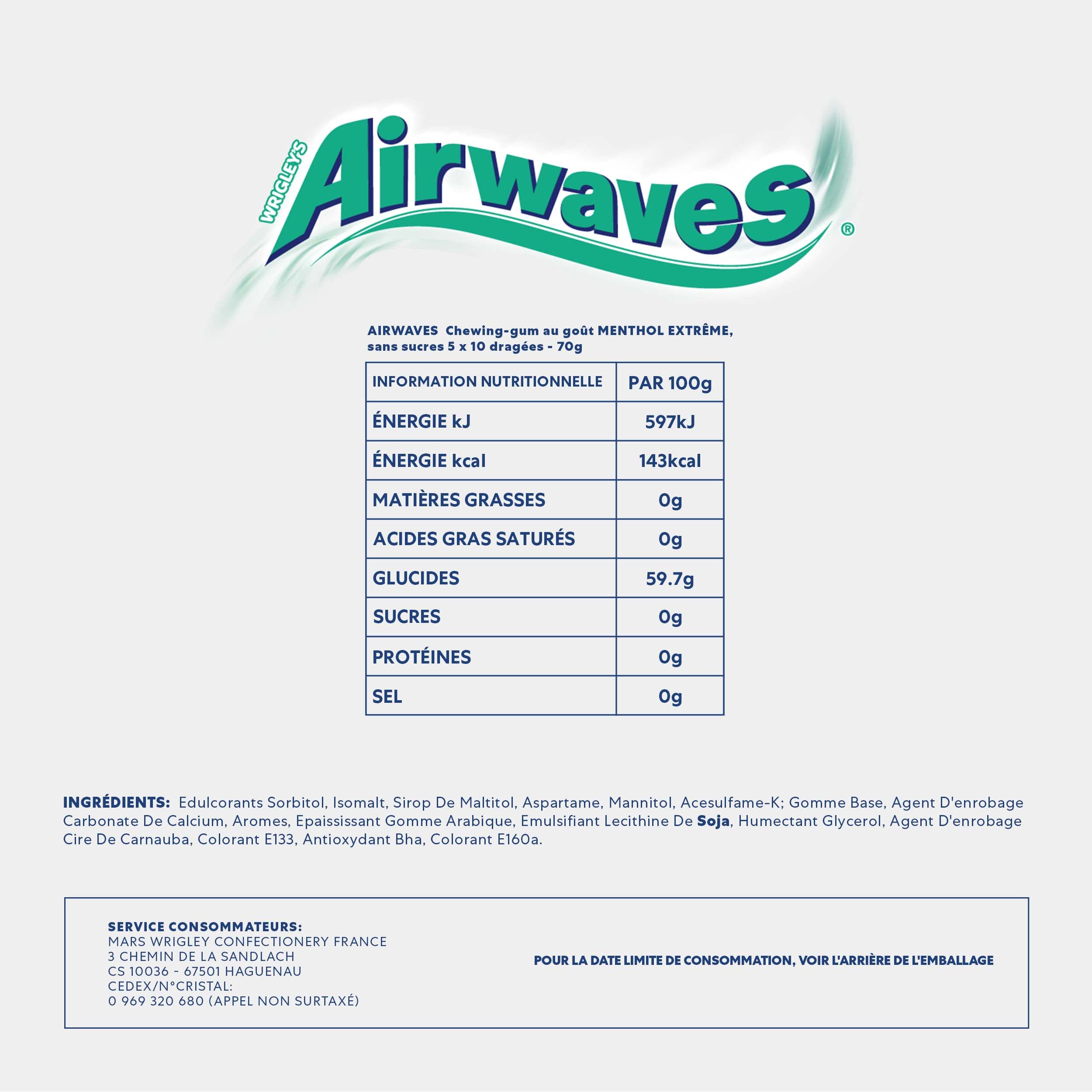 AIRWAVES Chewing Gum Sans Sucre Goût Menthol Extrême 5 Paquets 70g