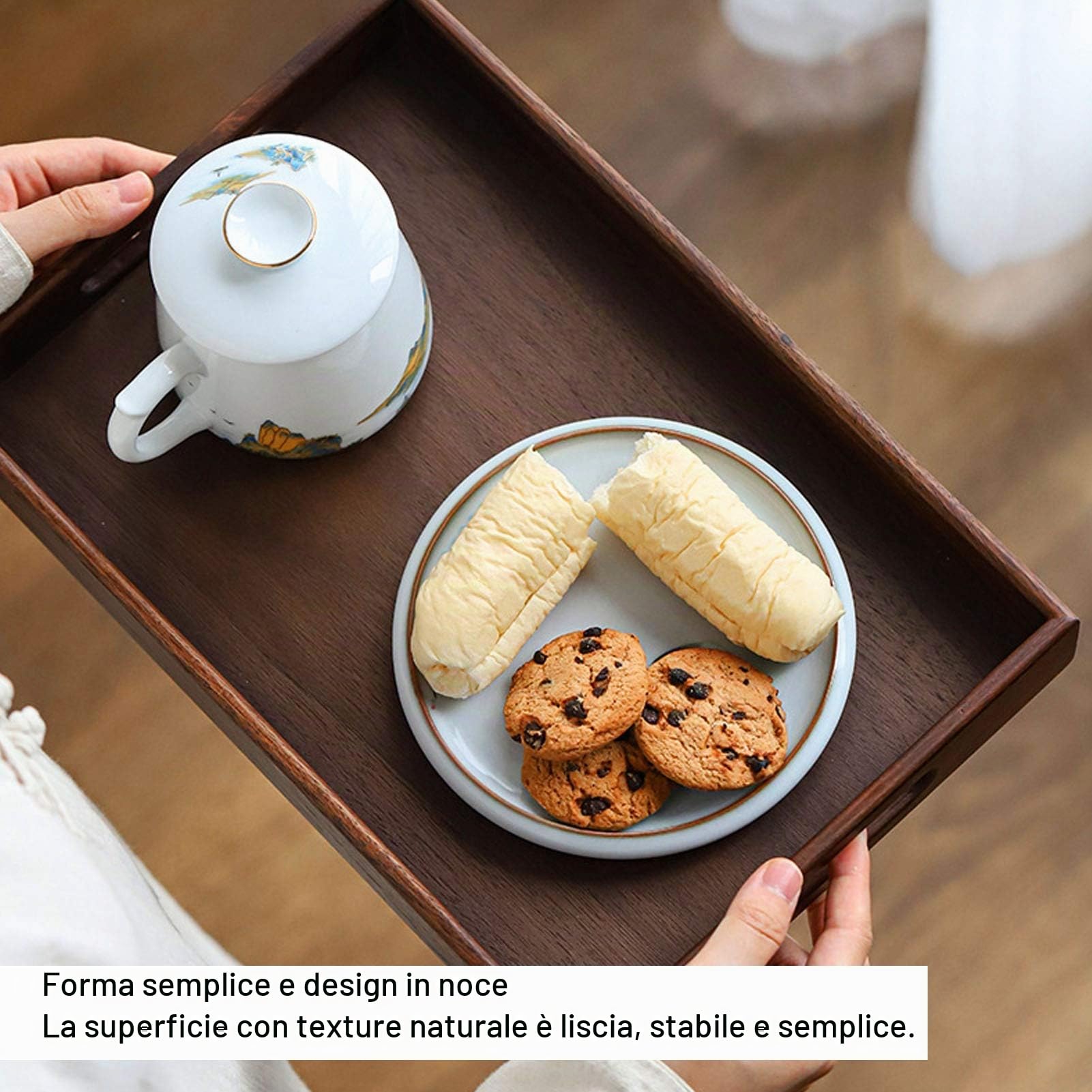 Vassoio in Noce Vassoio da Portata in Legno, Semplice Vassoio Rettangolare in Stile Giapponese con Frutta Snack e Caffè per Ufficio Ristorante(S)