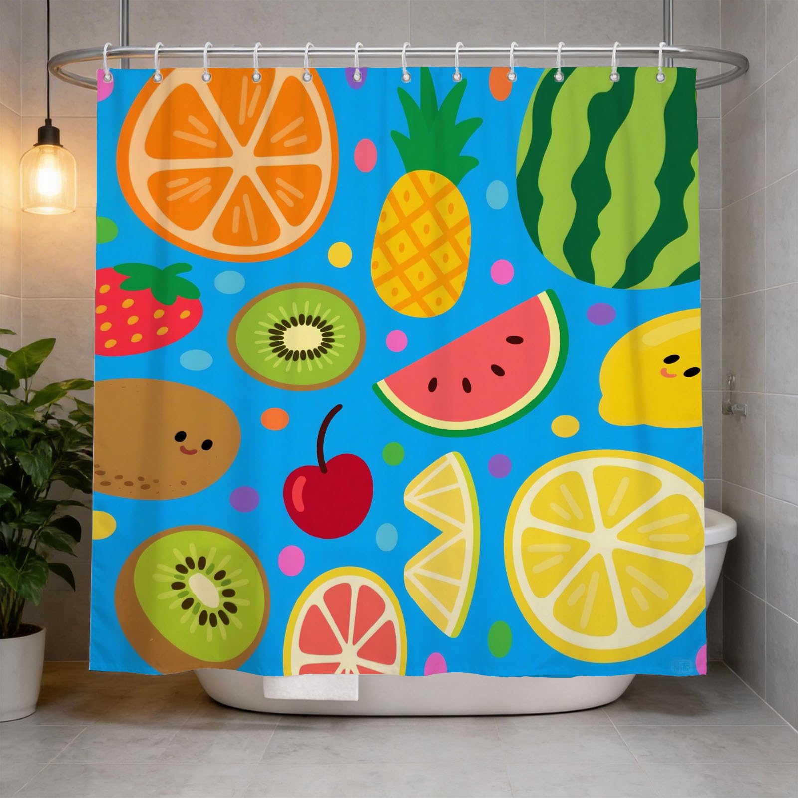 Hongduo 3D Cartoon Fruit Shower Curtain for Stalls Bathtubs Cartoon Bathroom Decor Shower Curtain Set Polyester Fabric Waterproof 200x200cm/79X79 Inch with Hooks