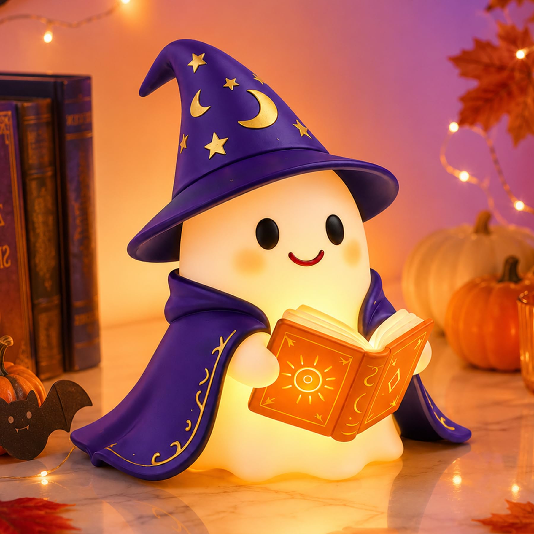 Niedliche Geister Lampe,Ghost Reading Book Lamp,Halloween Deko Geisterlampe,3D LED Geist Lampe Nachtlicht,Geister Lesebuchlampe für Leser und Buchliebhaber,für Halloween Dekoration Tischdeko