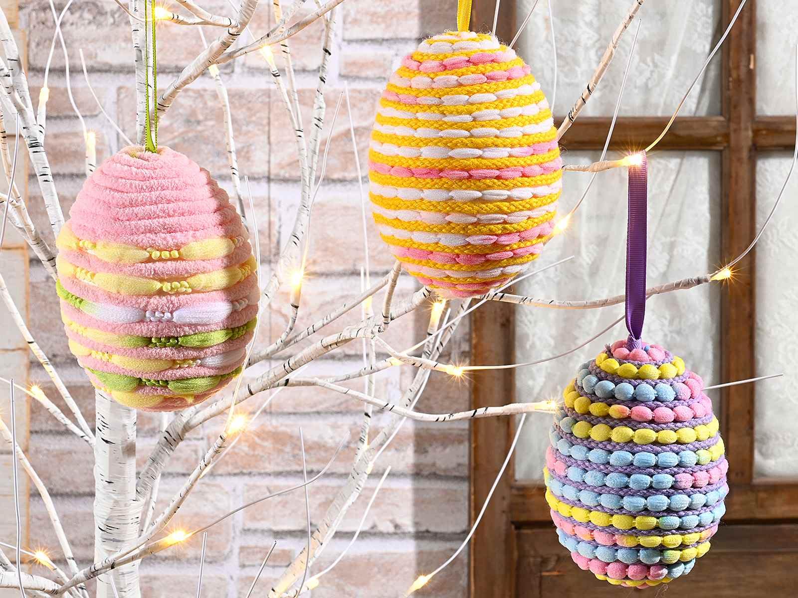 Gruppo Maruccia - 12 Ostereier zum Aufhängen - Heimdekorationen aus Stoff - Osterbaumschmuck - Verschiedene Farben