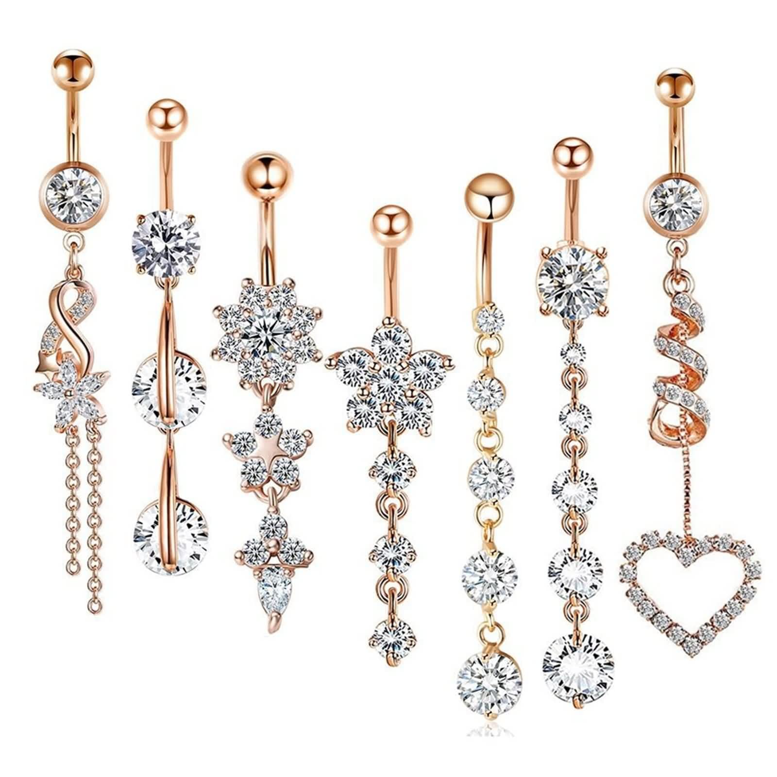 Piercing Bauchnabel Herz, Banane Piercing Bauch 14G Chirurgenstahl Schmuck Bauchnabelpiercing Set Blumeninfinity Zirkonia