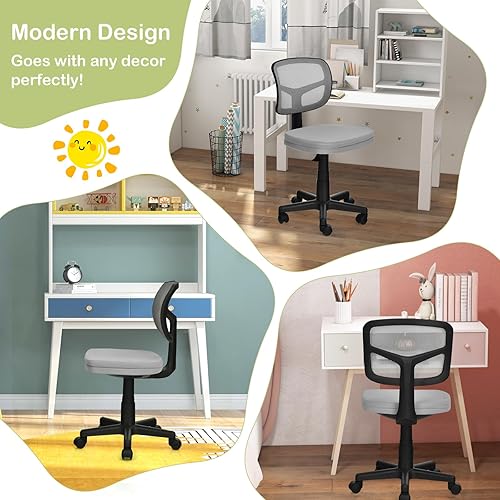 Miniatura 18 de Giantex Silla de escritorio para niños, silla de computadora de malla con respaldo bajo, silla de oficina ergonómica sin brazos con altura Negro
