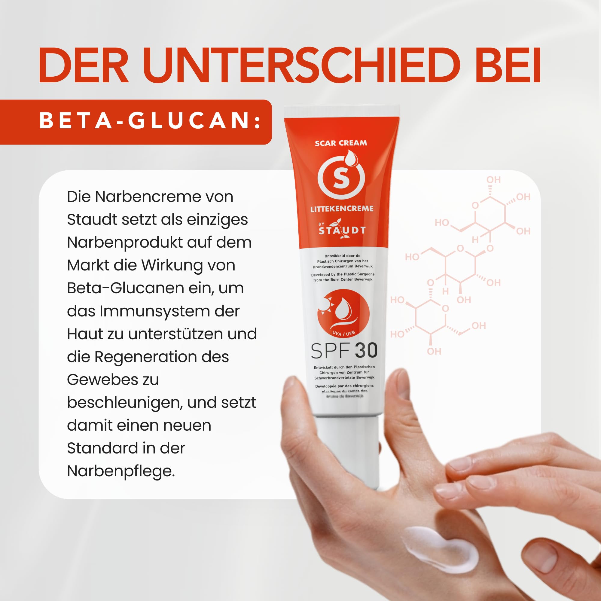 Staudt Narbensalbe SPF30 - Fortgeschrittene Silikon-Gel-Creme für Chirurgische & Alte Narben - Hydratisierende Wund- und Heilsalbe mit Honig & Jojoba - UV-Schutz & Hautbarriere-Reparatur - 40ml