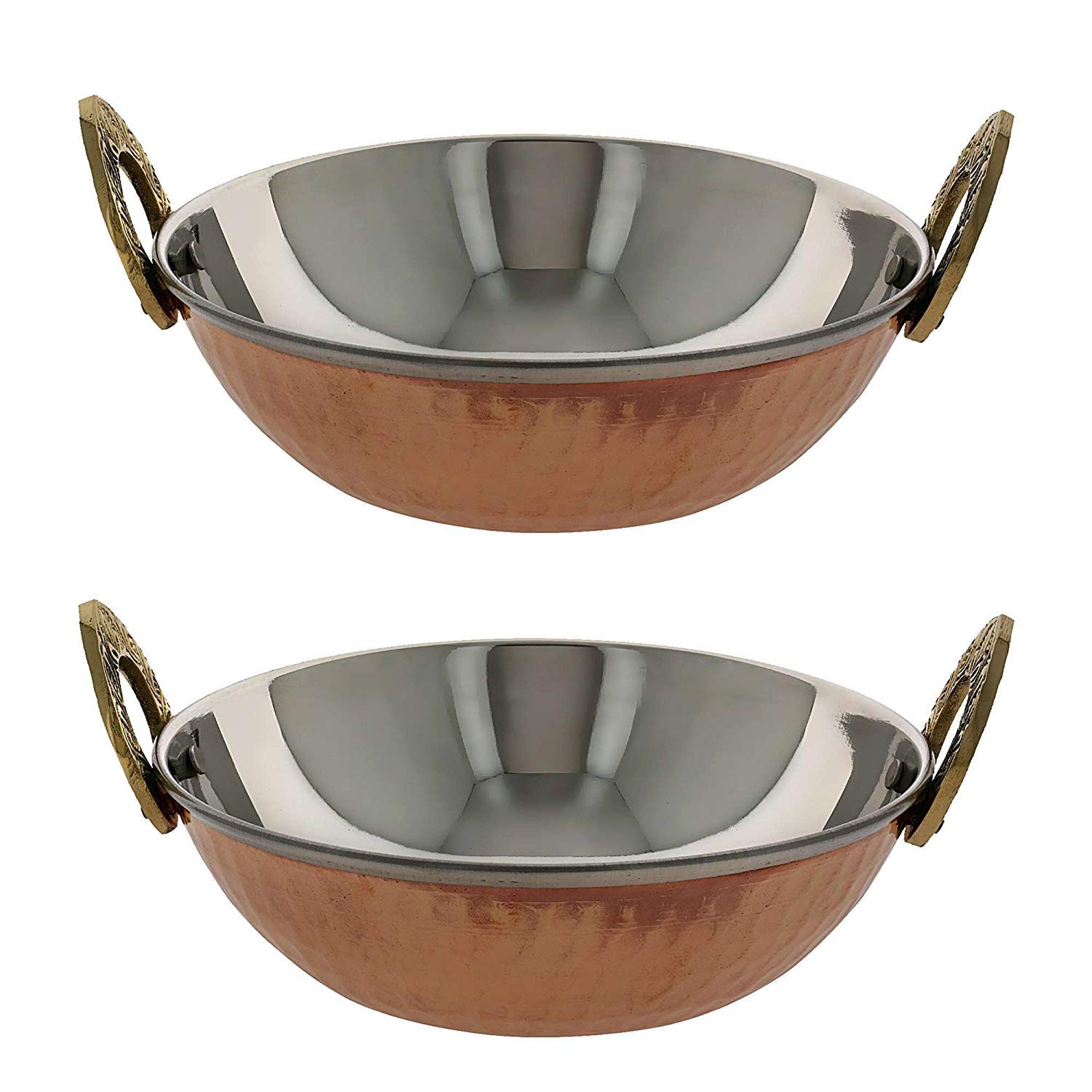 PARIJAT HANDICRAFT Stainless Steel Hammered Copper Serveware Accessories - Karahi Pan Bowls for Indian Food (2, 5-Inch)