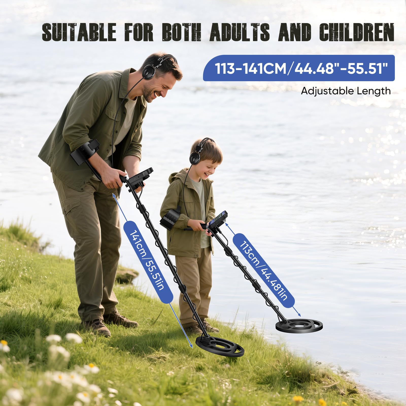 Detectores de Metales, Altura Ajustable, 6 Modos, Detectores de Metales Profesionales con Pantalla LCD, Bobina de Búsqueda para Niños y Adultos (Azul Oscuro)