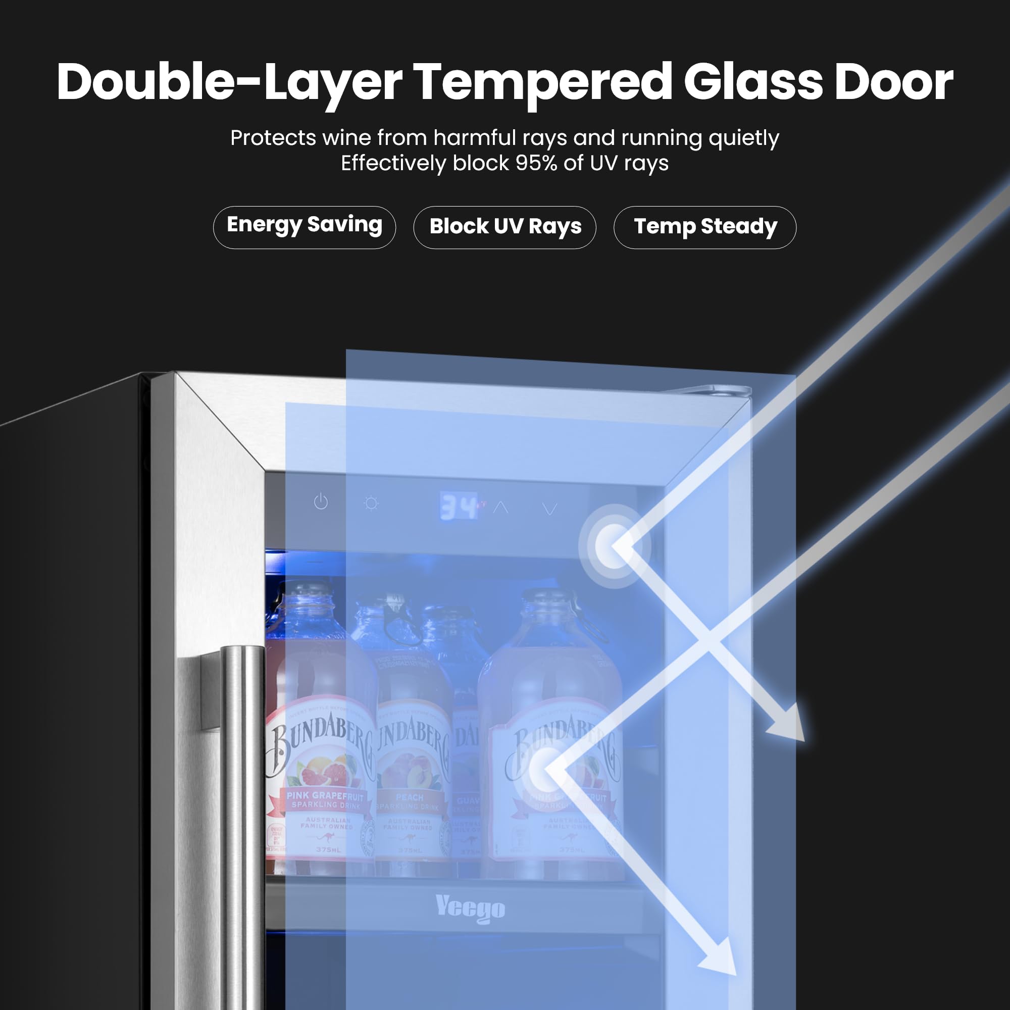 YEEGO 12 Inch Beverage Refrigerator - 60 Cans Compact Beverage Cooler With Glass Door, Under Counter Drink Fridge Built-In Or Freestanding For Soda, Beer & Wine, Office, Kitchen Or Home Bar on Fridge.com - View 4