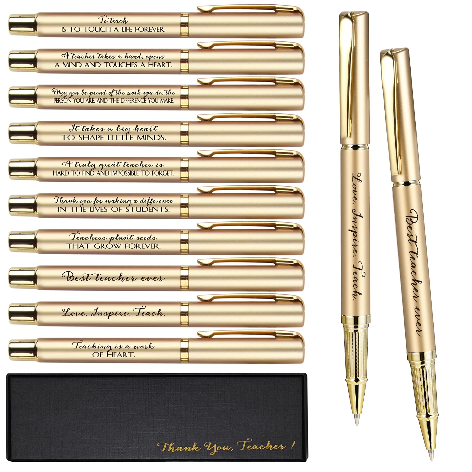 Seajan 20 Set Teacher Appreciation Gifts Pens with Thank You Boxes Inspirational Teacher Thank You Gifts Black Ink Ballpoint Pens Motivational Quote