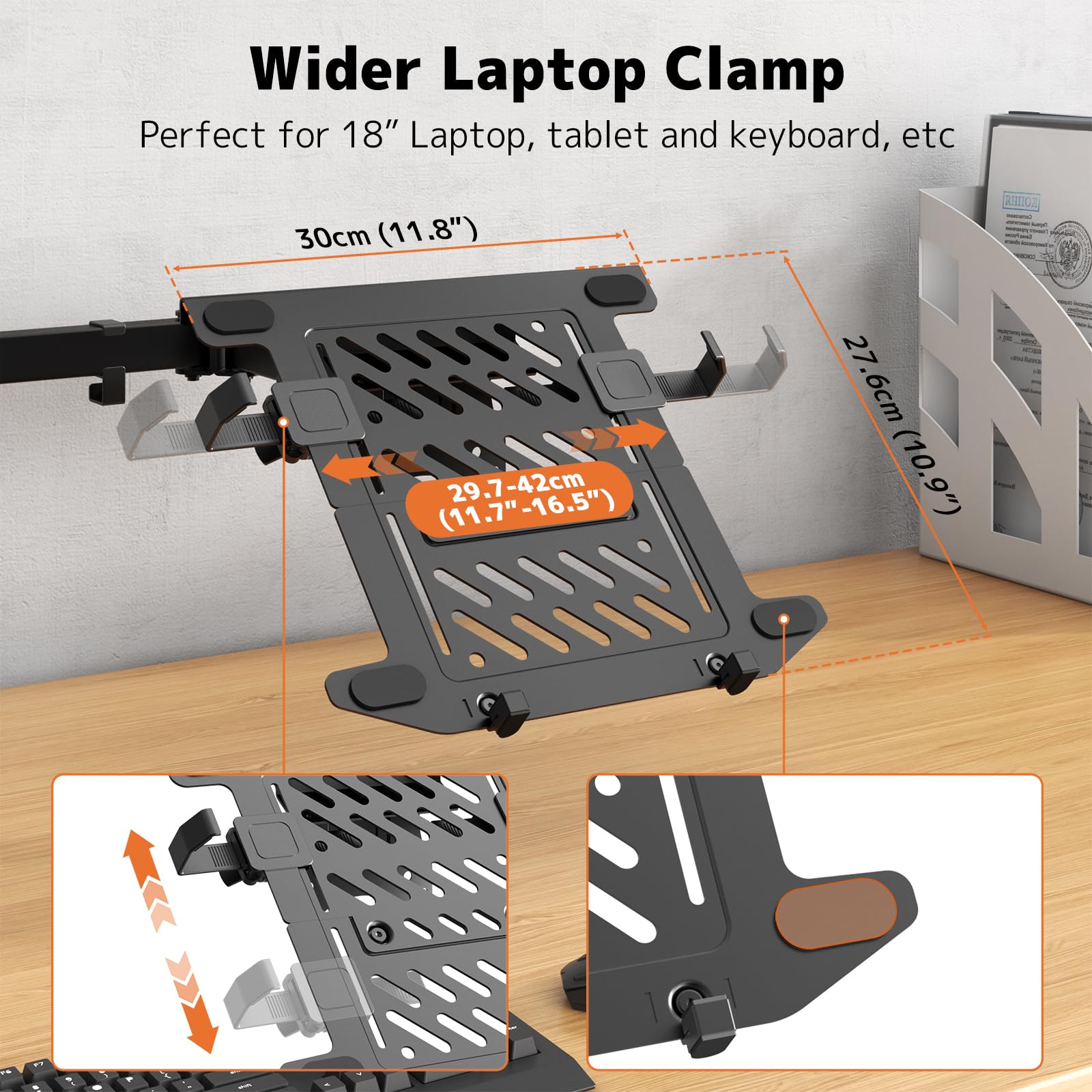 PUTORSEN Supporto per monitor con braccio per laptop per schermi da 17 a 49 pollici e notebook fino a 17 pollici, asta da 81,8 cm regolabile in altezza, braccio per monitor VESA 75/100 mm