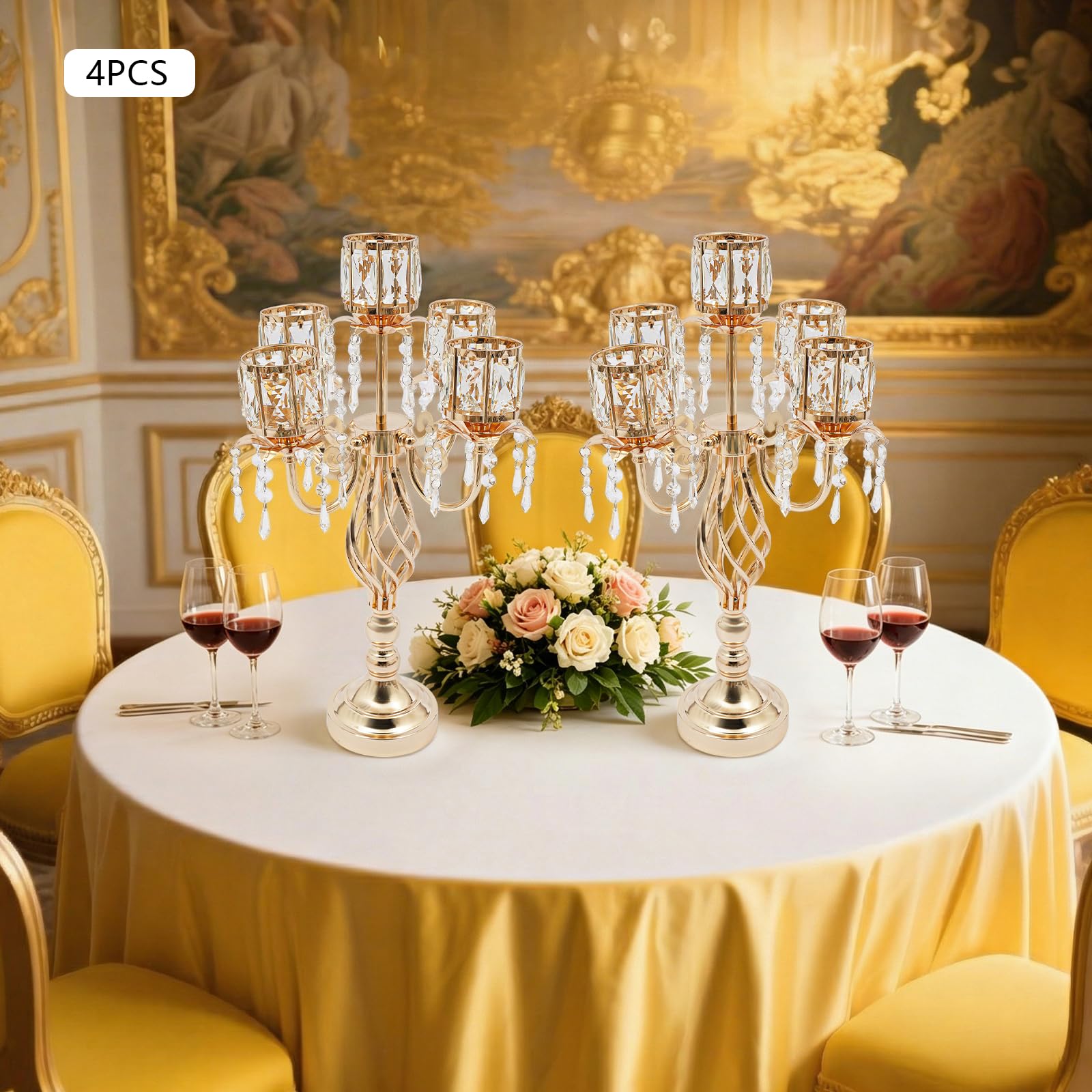 Candelabro de 5 brazos cristal dorado decoración de mesa para boda Navidad salón comedor chimenea velas electrónicas juego de 4