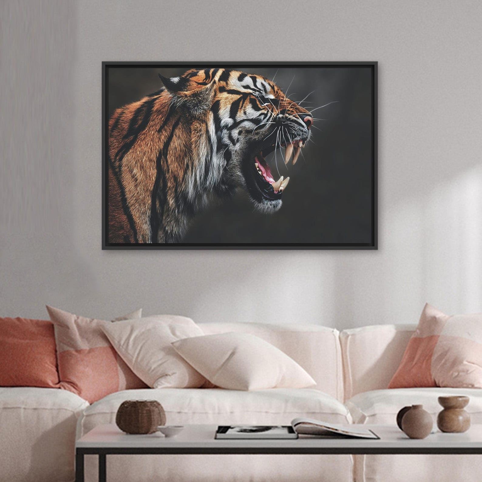 CAOXTART Tygrys plakat ścienny do pokoju młodzieżowego loft portret zwierząt plakat na płótnie druk zdjęcia ryk tygrysy (50 x 75 cm / wewnętrzna rama)