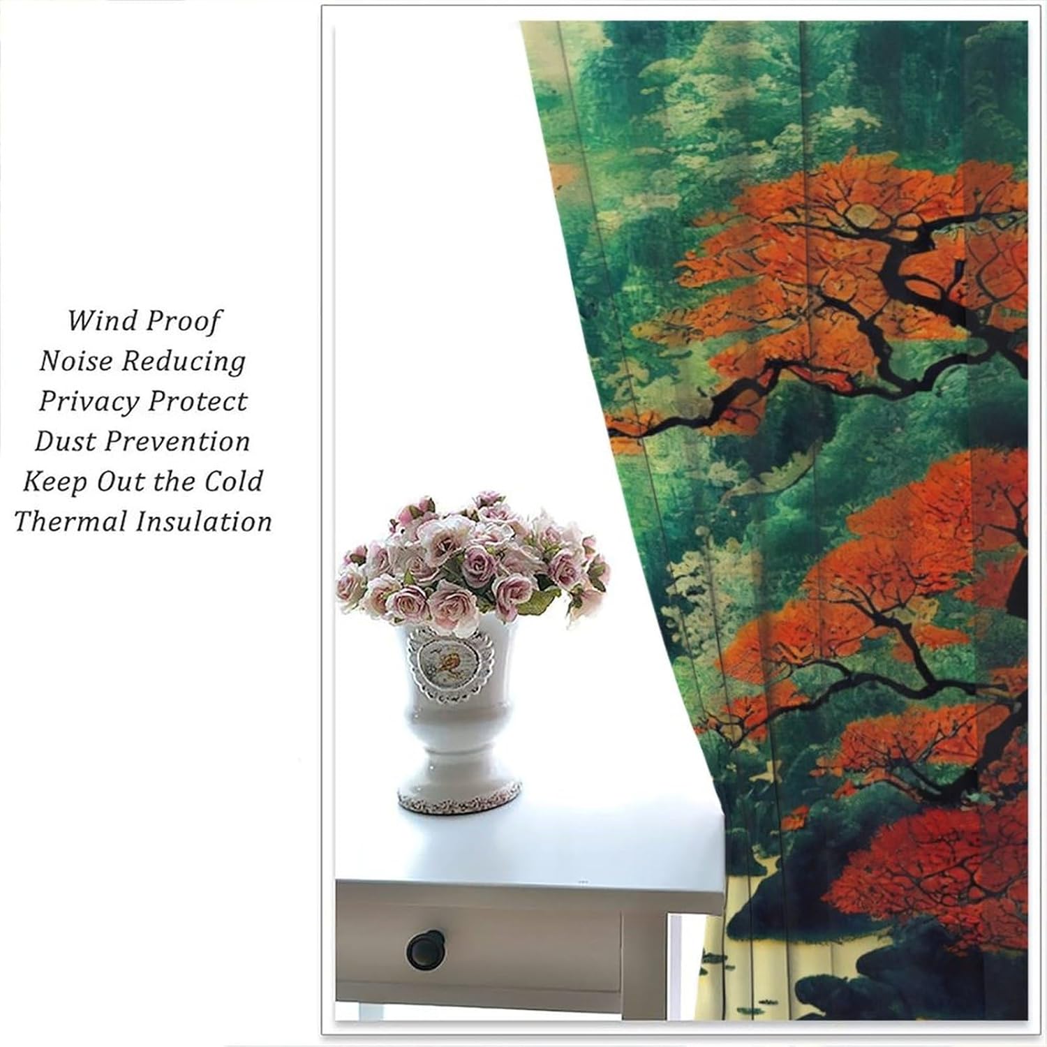Asian Window Curtains for Bedroom, Traditional Japanese Chinese Autumn Landscape Forest Blackout Window Treatments Drapes for Bedroom Living Room 42x54in