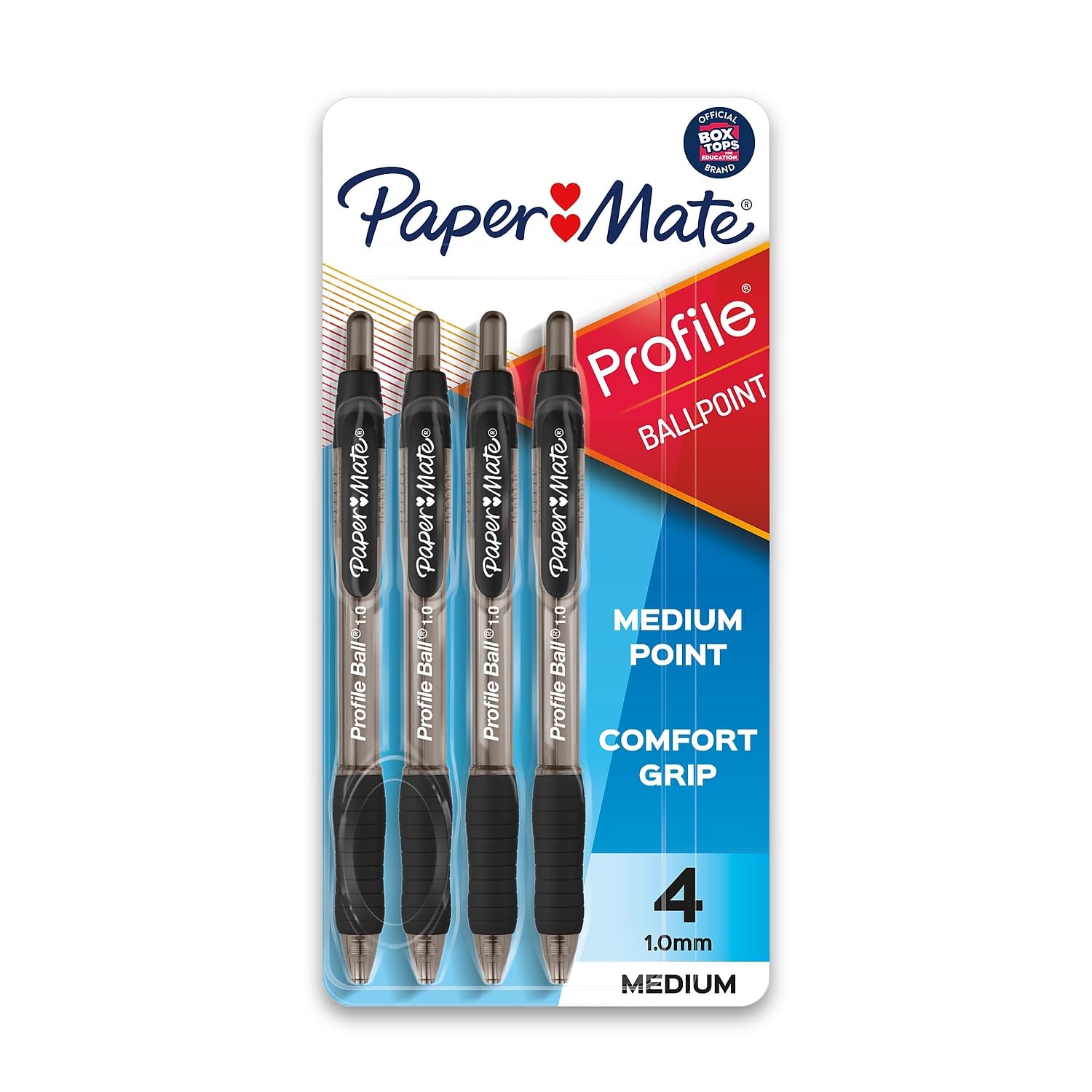 Paper Mate Profile Ballpoint Pen, Retractable, Medium 1 Mm, Black Ink, Translucent Black Barrel, 4/pack