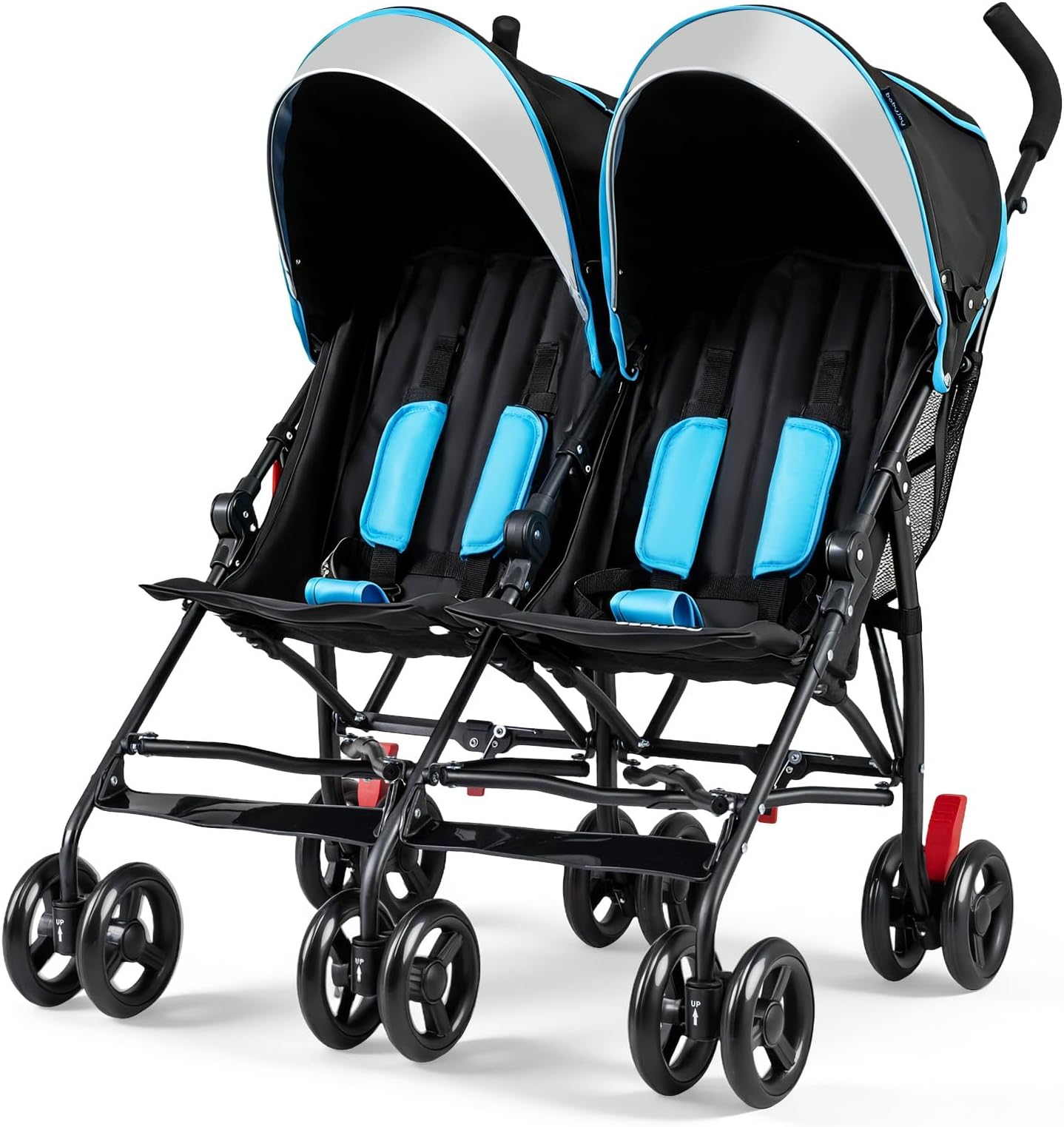 BABY JOY Double Umbrella Stroller, Lightweight Travel Side by Side Twin Stroller with Large Storage, Cup Holder, 5-Point Safety Harness, Adjustable Canopy & Compact Fold for Infant and Toddler (Blue)