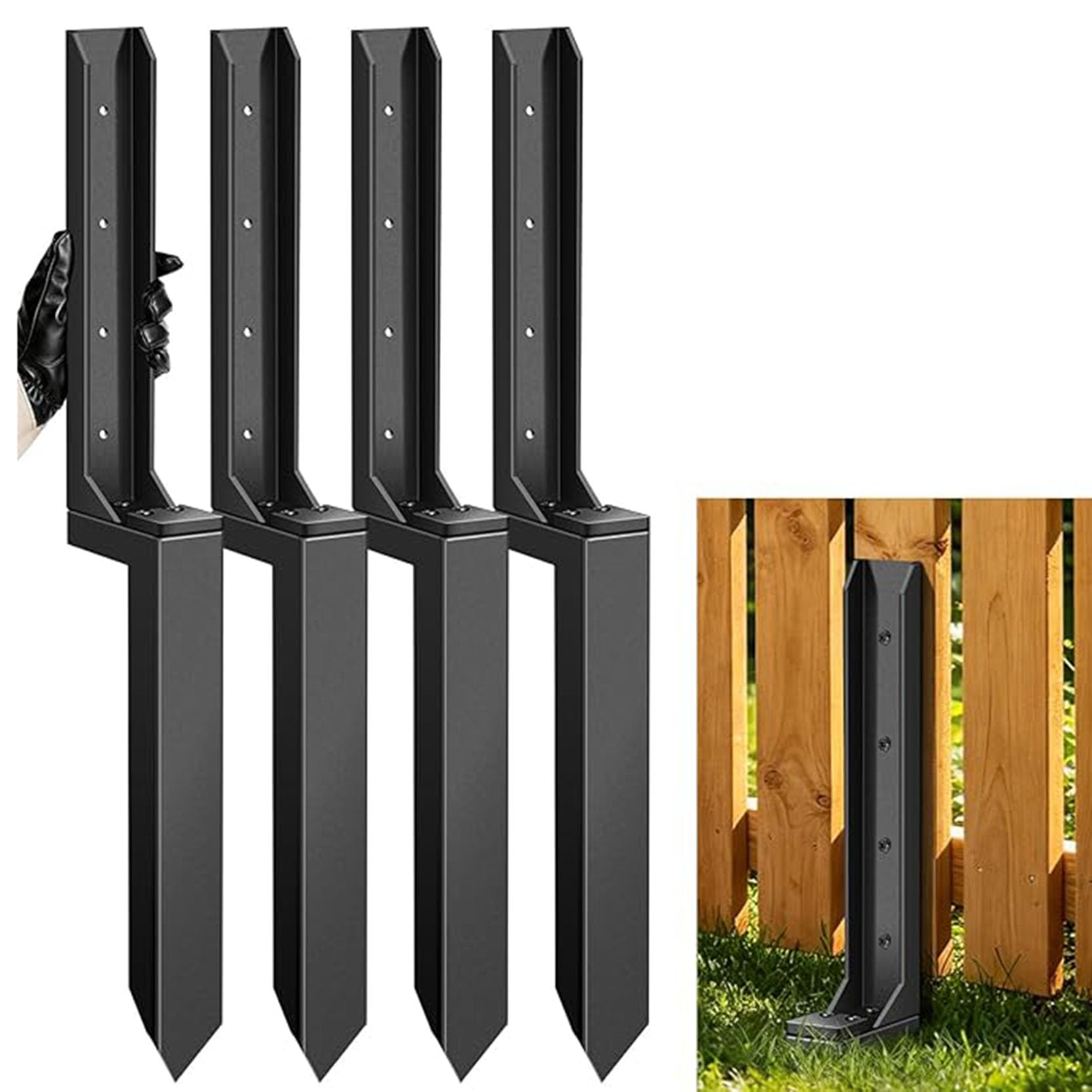 GOUZIBHD 4 Pcs Mailbox Post Anchor Heavy Duty Fence Post Anchor Ground Stakes for Repair Tilted Broken Wood Fence Post,Fence Post Repair Kit with Install Accessories