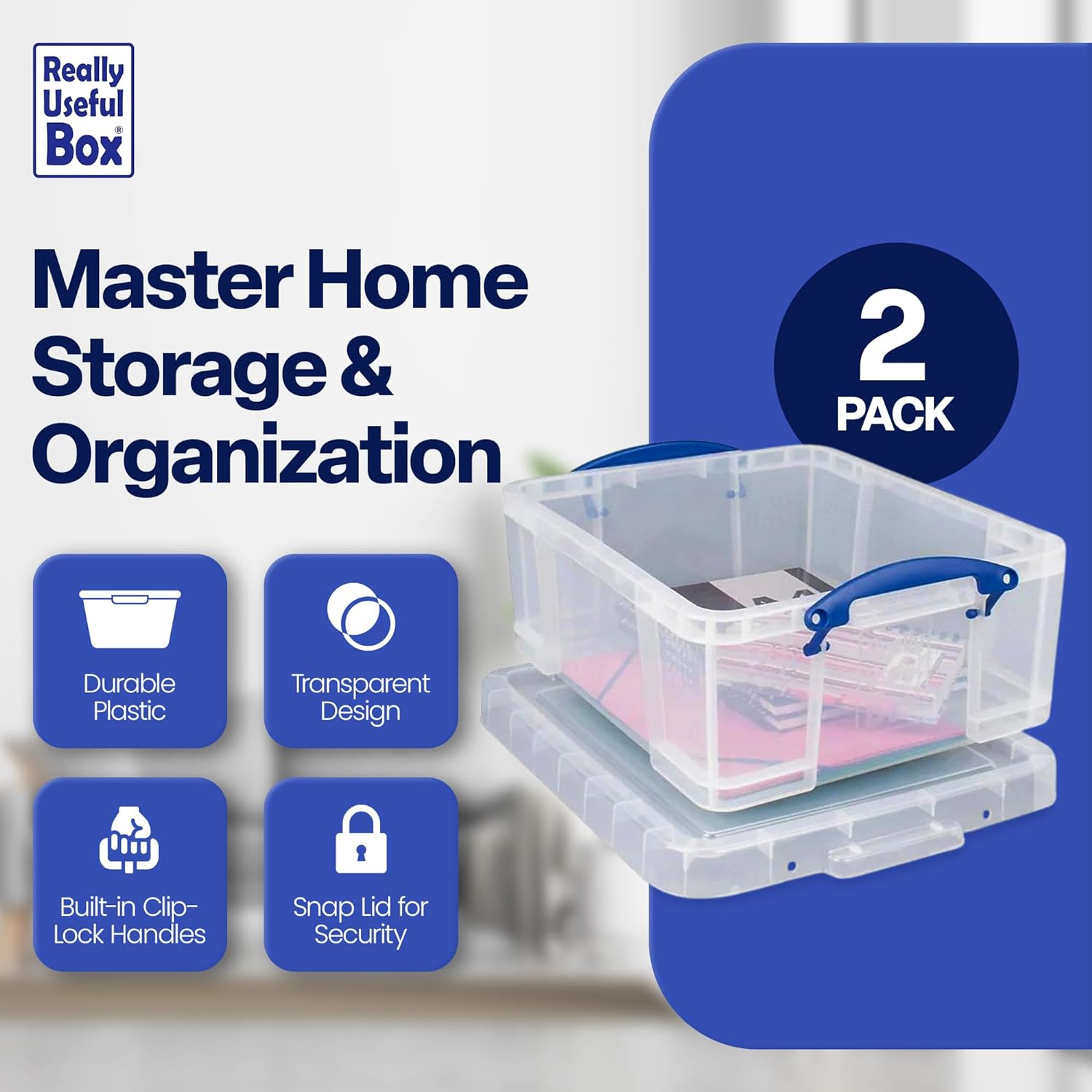 Clear Stackable Plastic Storage Box with Lid and Clip Lock Handles