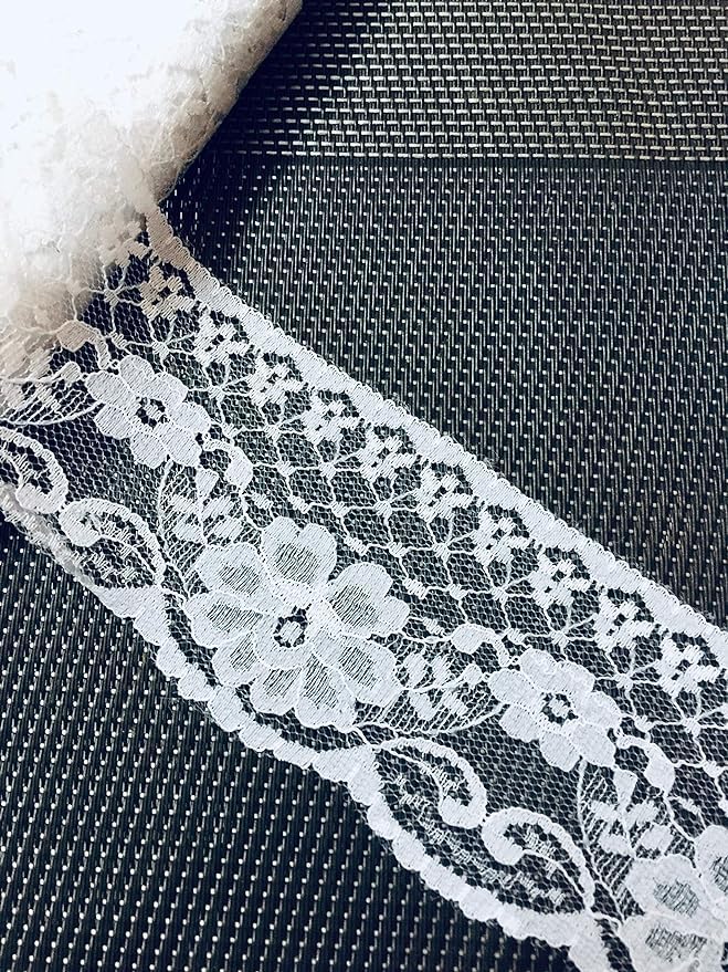 Lacesnmore White net lace dyeble self Fabric Cutwork Trim for Cotton Dresses, Saree Border net, Ribbon Chicken net lace (Broad White -10meter)-image-2