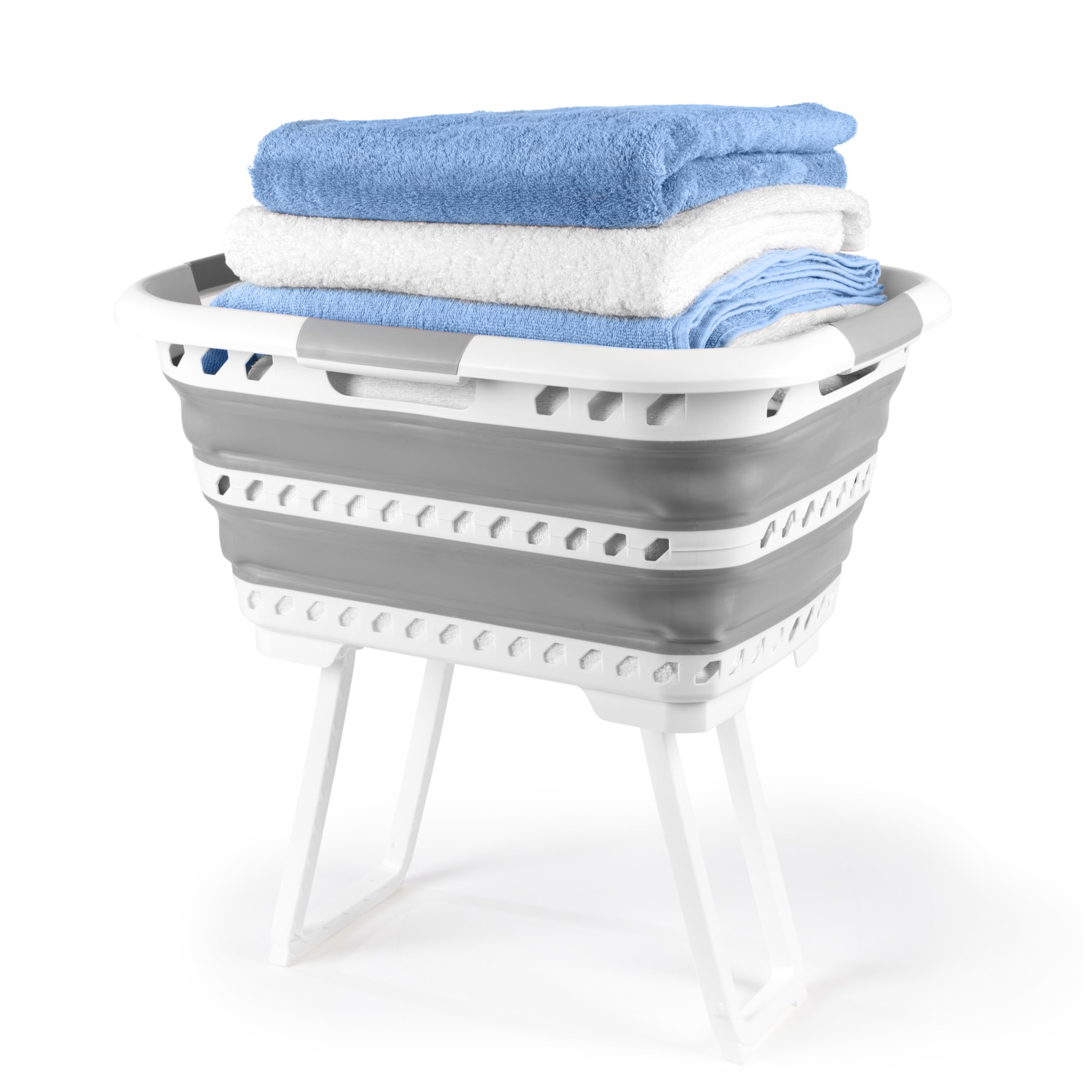 Beldray Grey Standing 40L Laundry Basket – Collapsible Washing Basket With Foldable Legs, Compact, Easy To Clean, Convenient Carry Handles, Avoid Bending & Straining,