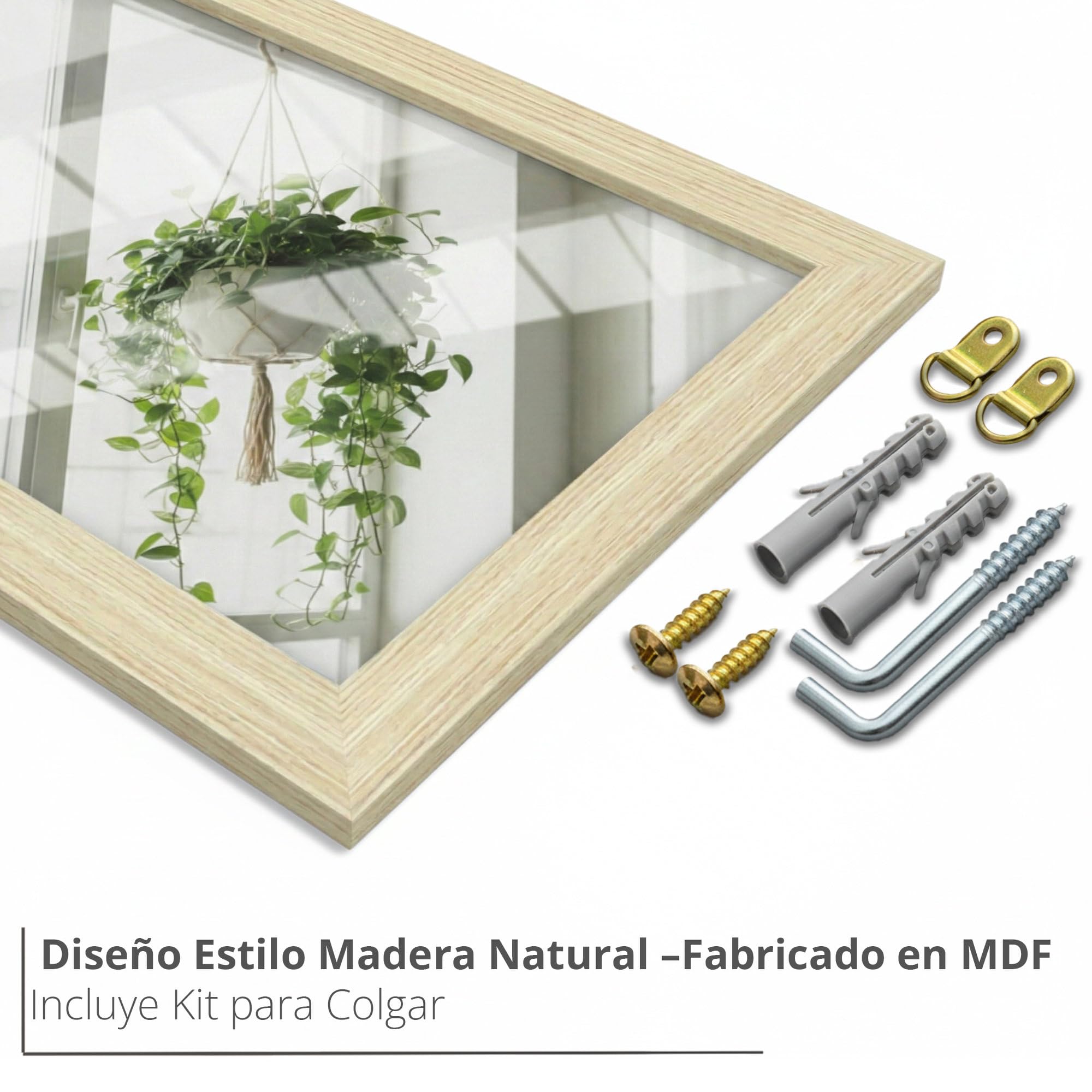 CHELY INTERMARKET MOD128 Espejo Pared Vertical Decorativo Grande Estilo Moderno Marco Madera Cuerpo Entero Elegante 60x80 cm Haya Ideal Recibidor Dormitorio Baño Incluye Kit Montaje