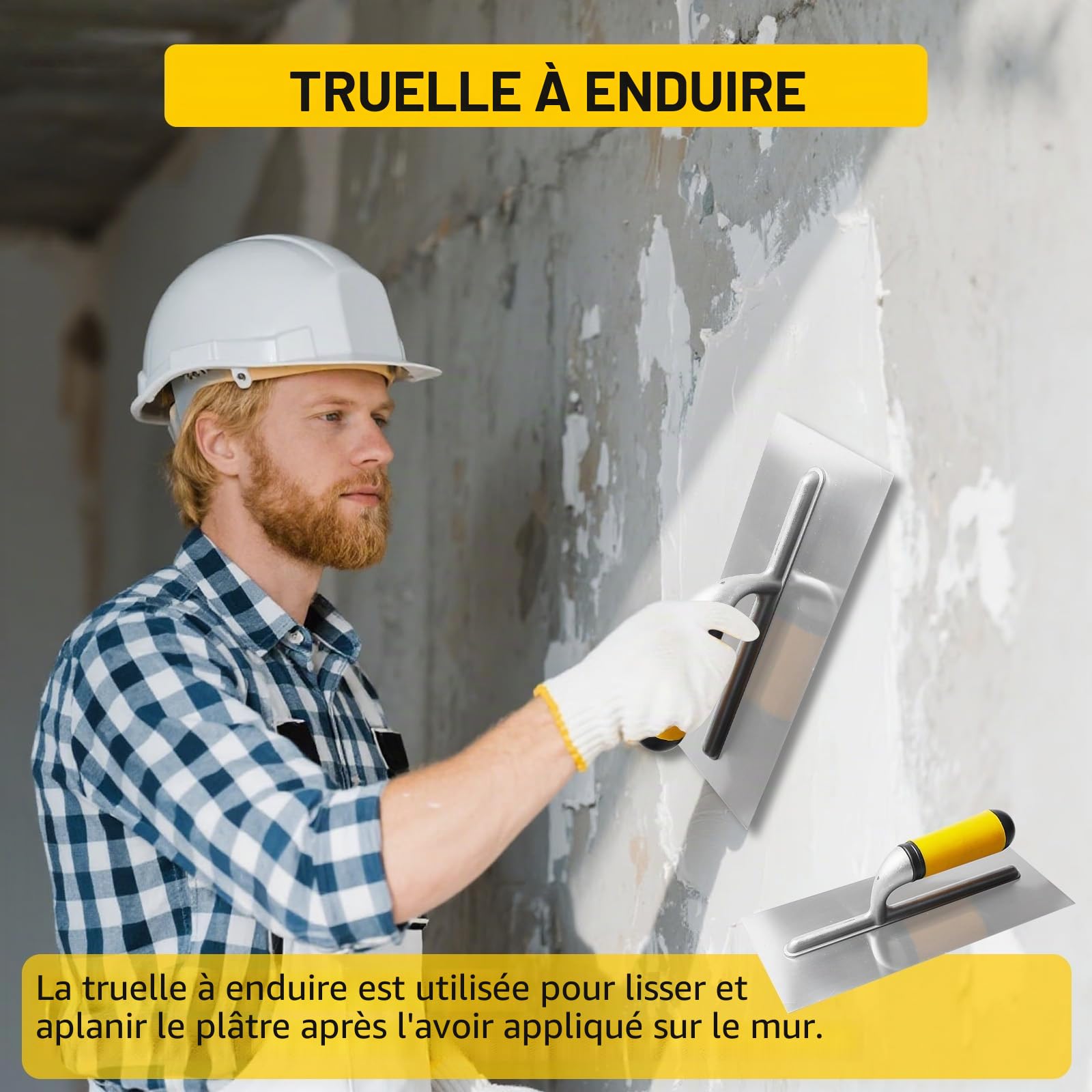 Truelle 5 pièces, truelles de maçon en acier inoxydable, truelle Pointue, truelle de jauge avec manche en caoutchouc, outil de stucage pour masses de plâtre, béton